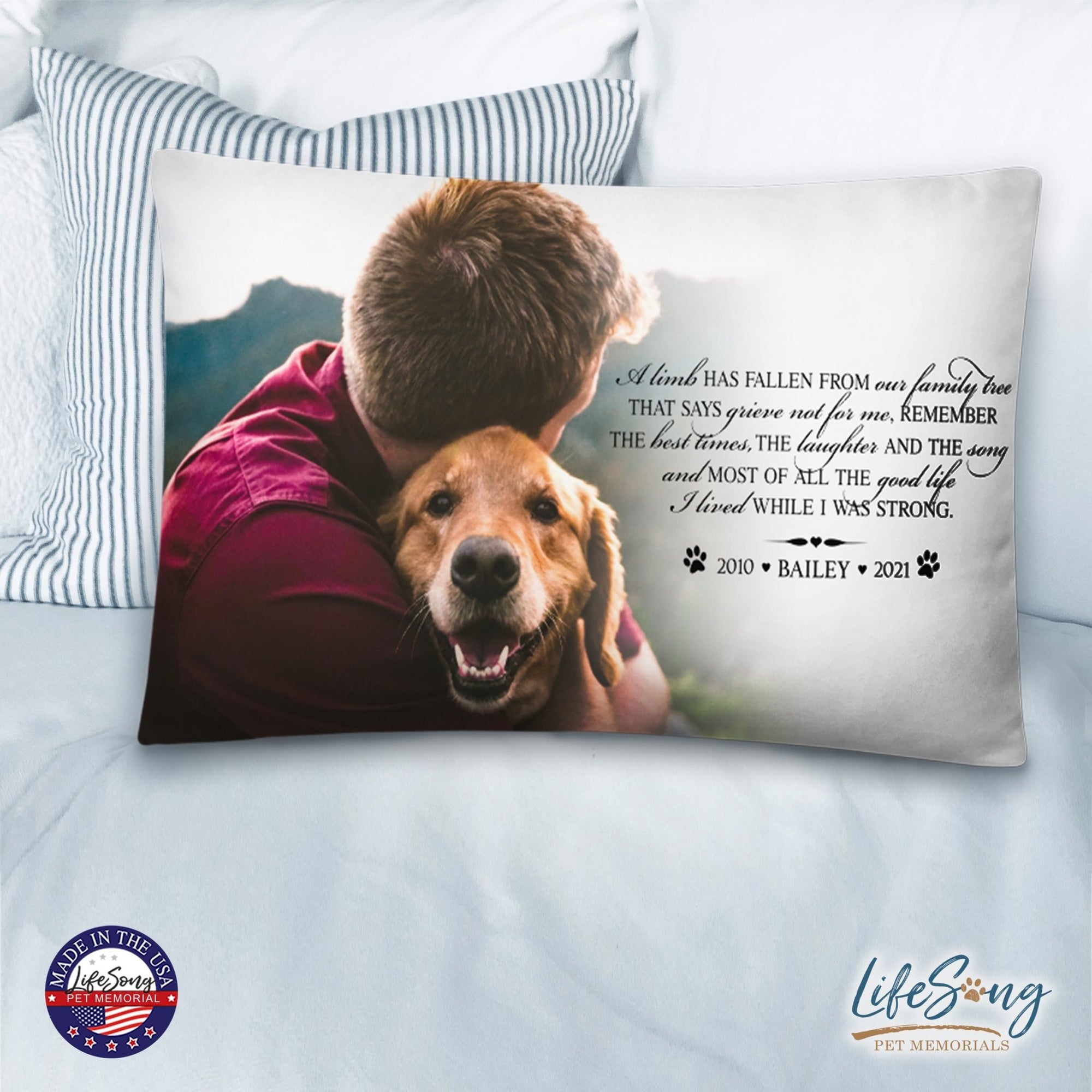 Personalized Pet Memorial Printed Throw Pillow - A Limb Has Fallen From Our Family Tree - LifeSong Milestones