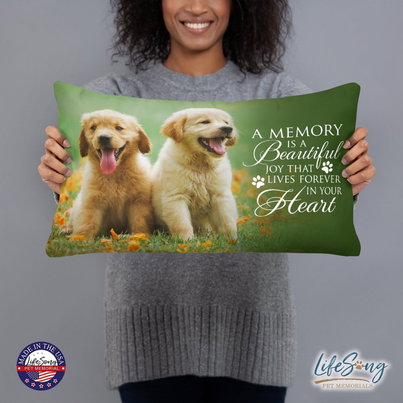 Personalized Pet Memorial Printed Throw Pillow - A Memory Is A Beautiful Joy - LifeSong Milestones
