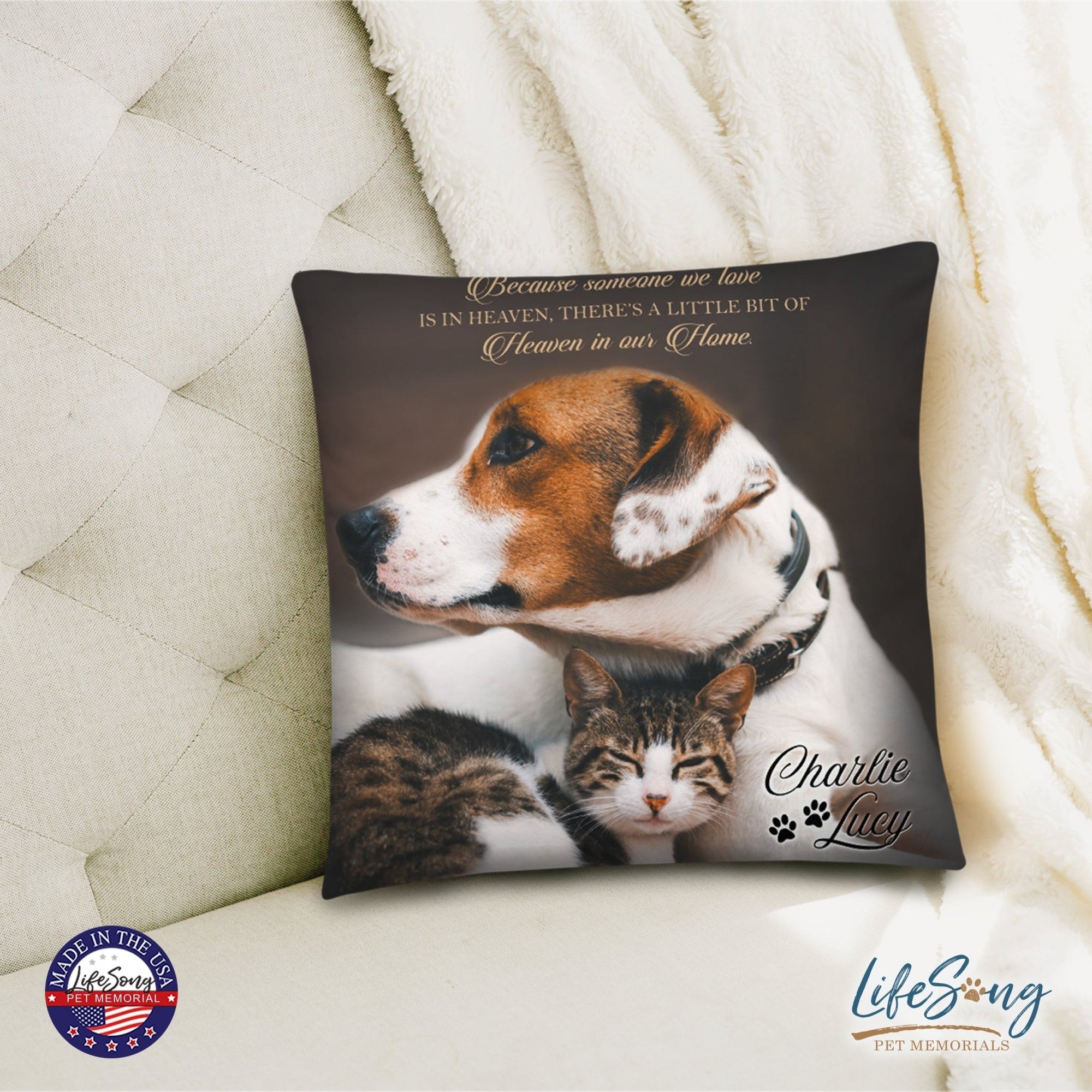 Personalized Pet Memorial Printed Throw Pillow - Because Someone We Love Is In Heaven - LifeSong Milestones