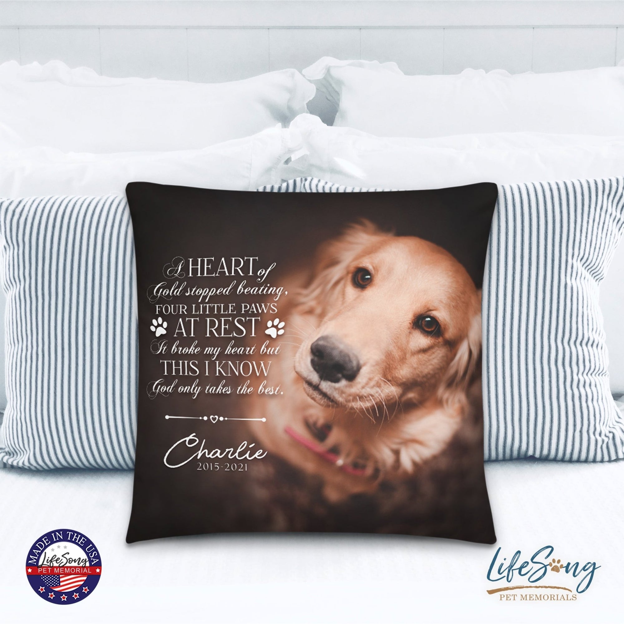 Personalized Pet Memorial Printed Throw Pillow Case - A Heart of Gold - LifeSong Milestones
