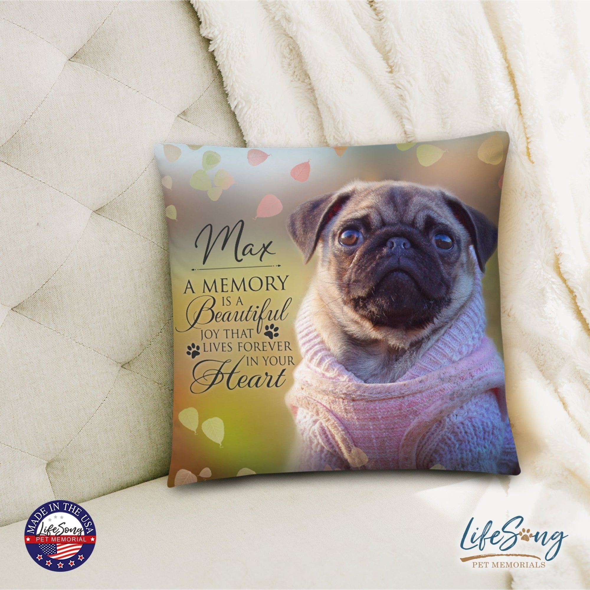 Personalized Pet Memorial Printed Throw Pillow Case - A Memory Is A Beautiful Joy - LifeSong Milestones