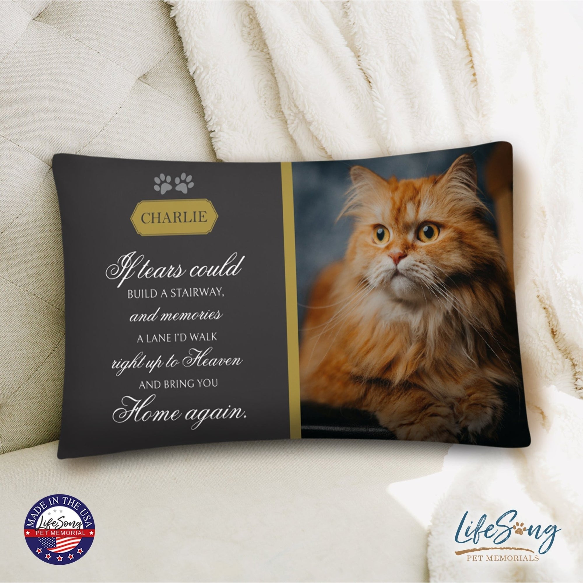 Personalized Pet Memorial Printed Throw Pillow Case - If Tears Could Build A Stairway - LifeSong Milestones