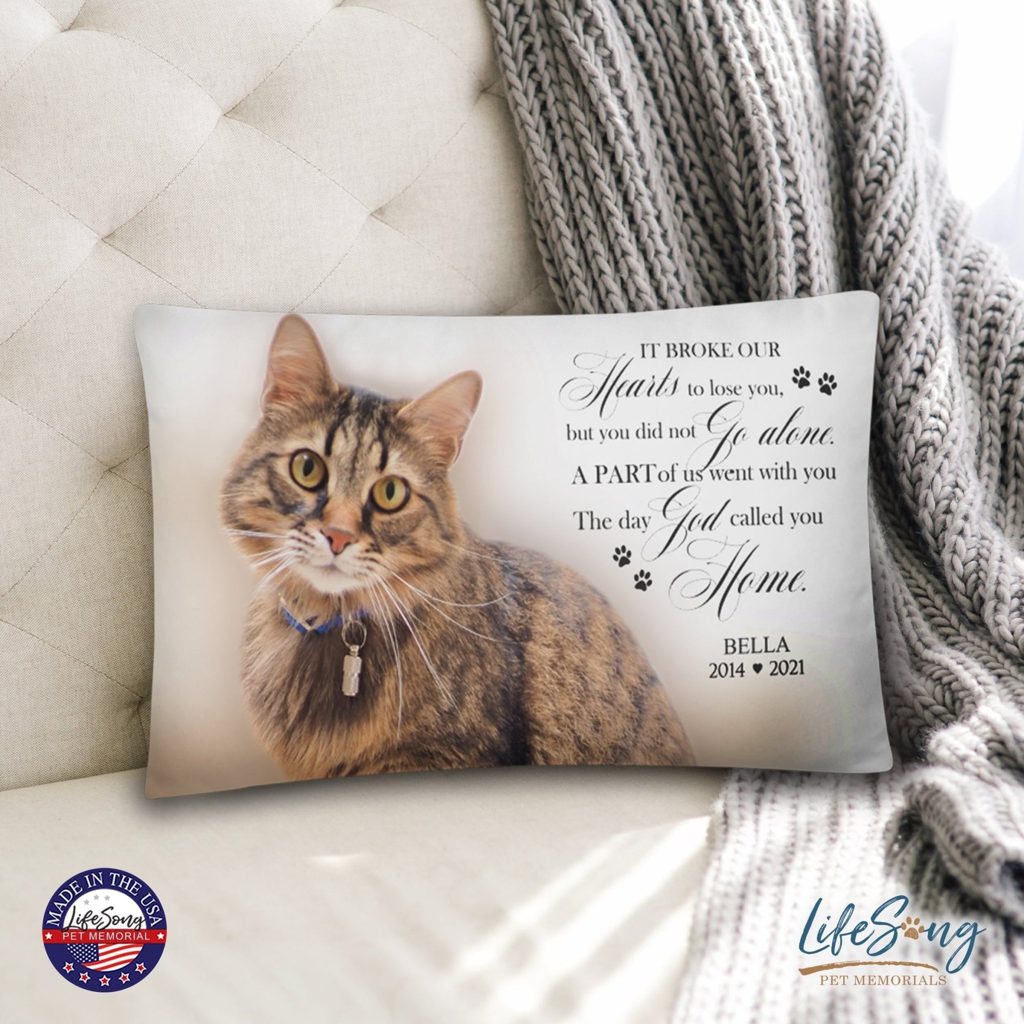 Personalized Pet Memorial Printed Throw Pillow Case - It Broke Our Hearts To Lose You - LifeSong Milestones