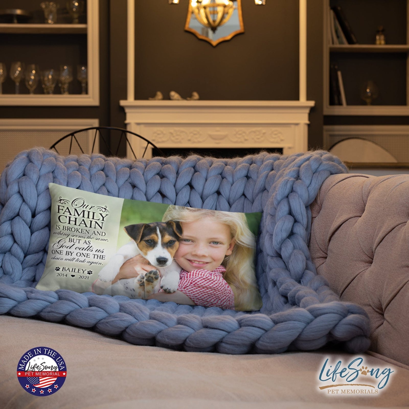 Personalized Pet Memorial Printed Throw Pillow Case - Our Family Chain Is Broken - LifeSong Milestones
