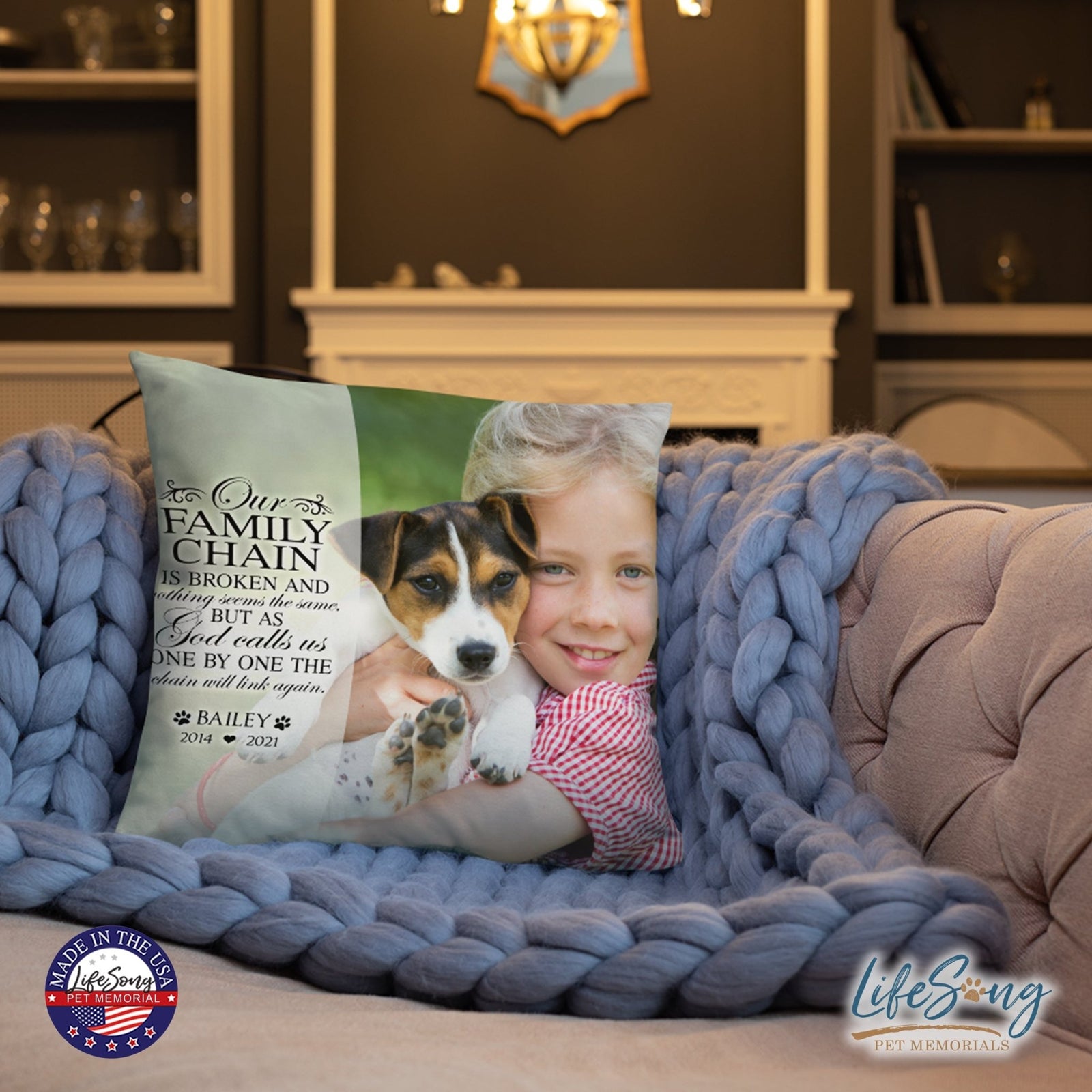 Personalized Pet Memorial Printed Throw Pillow Case - Our Family Chain Is Broken - LifeSong Milestones