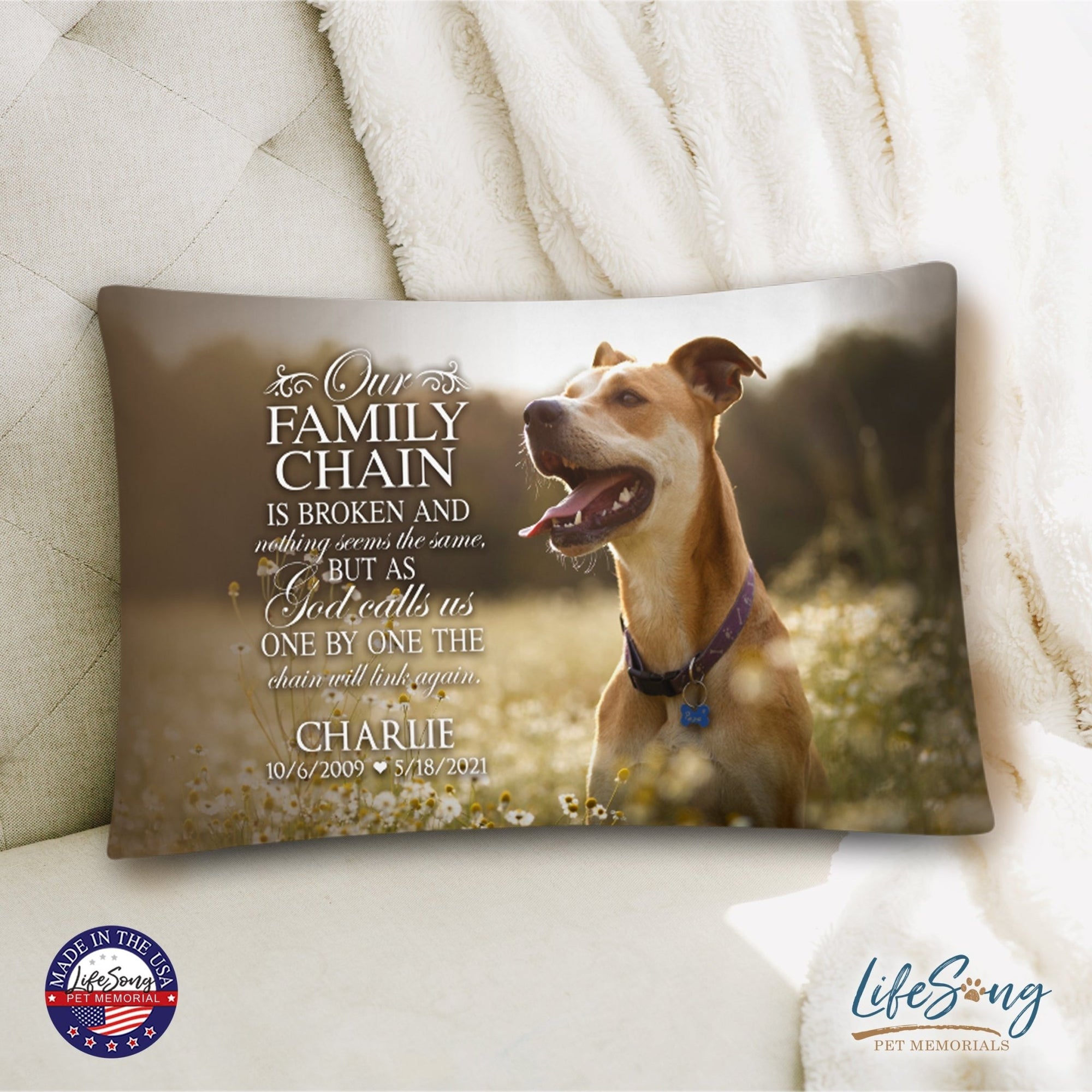 Personalized Pet Memorial Printed Throw Pillow Case - Our Family Chain Is Broken - LifeSong Milestones