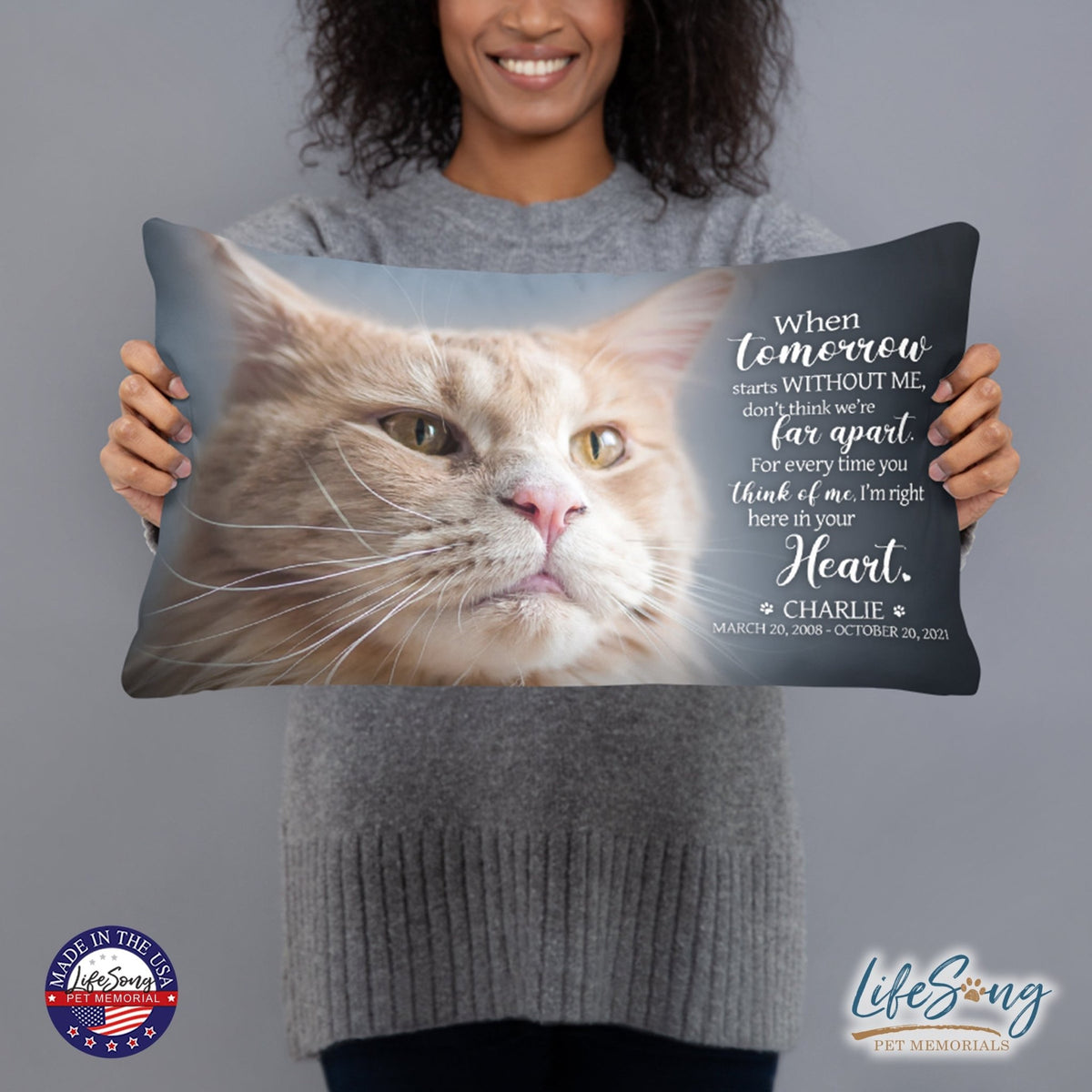 Personalized Pet Memorial Printed Throw Pillow Case - When Tomorrow Starts Without Me - LifeSong Milestones
