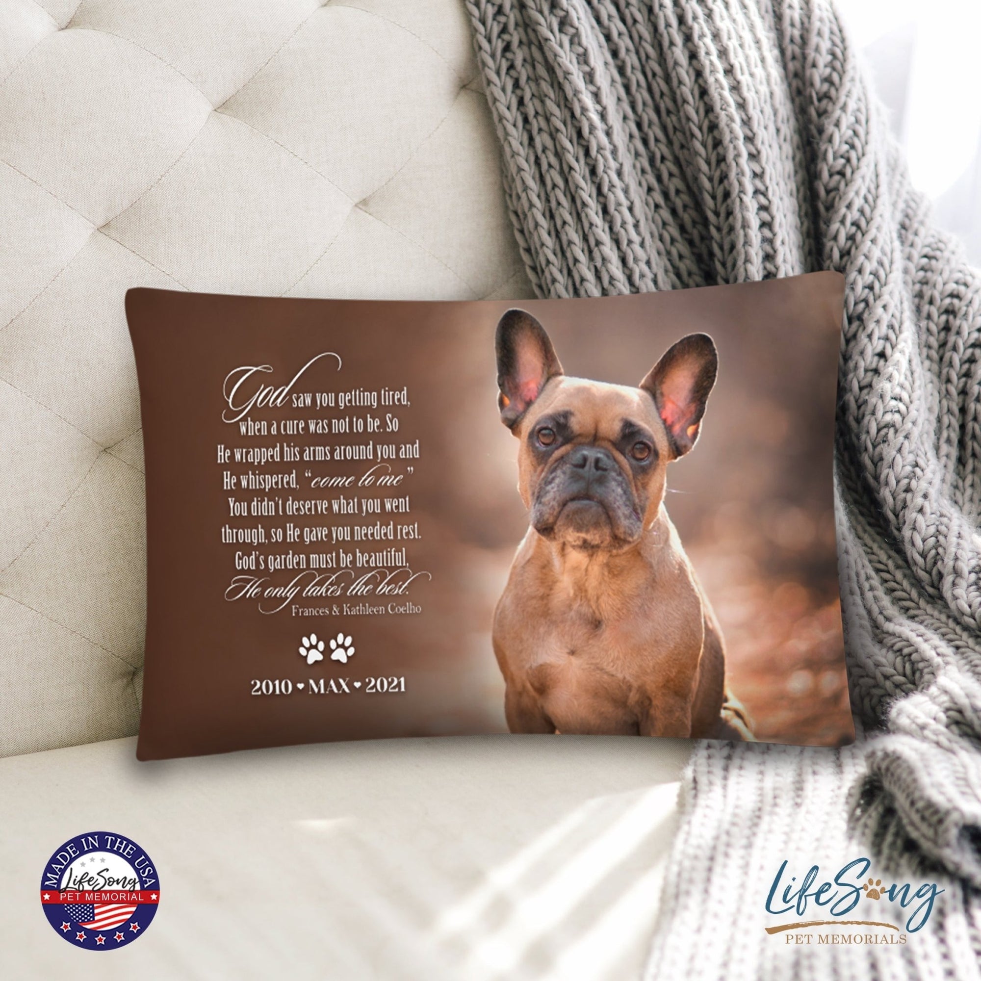 Personalized Pet Memorial Printed Throw Pillow - God Saw You Getting Tired - LifeSong Milestones