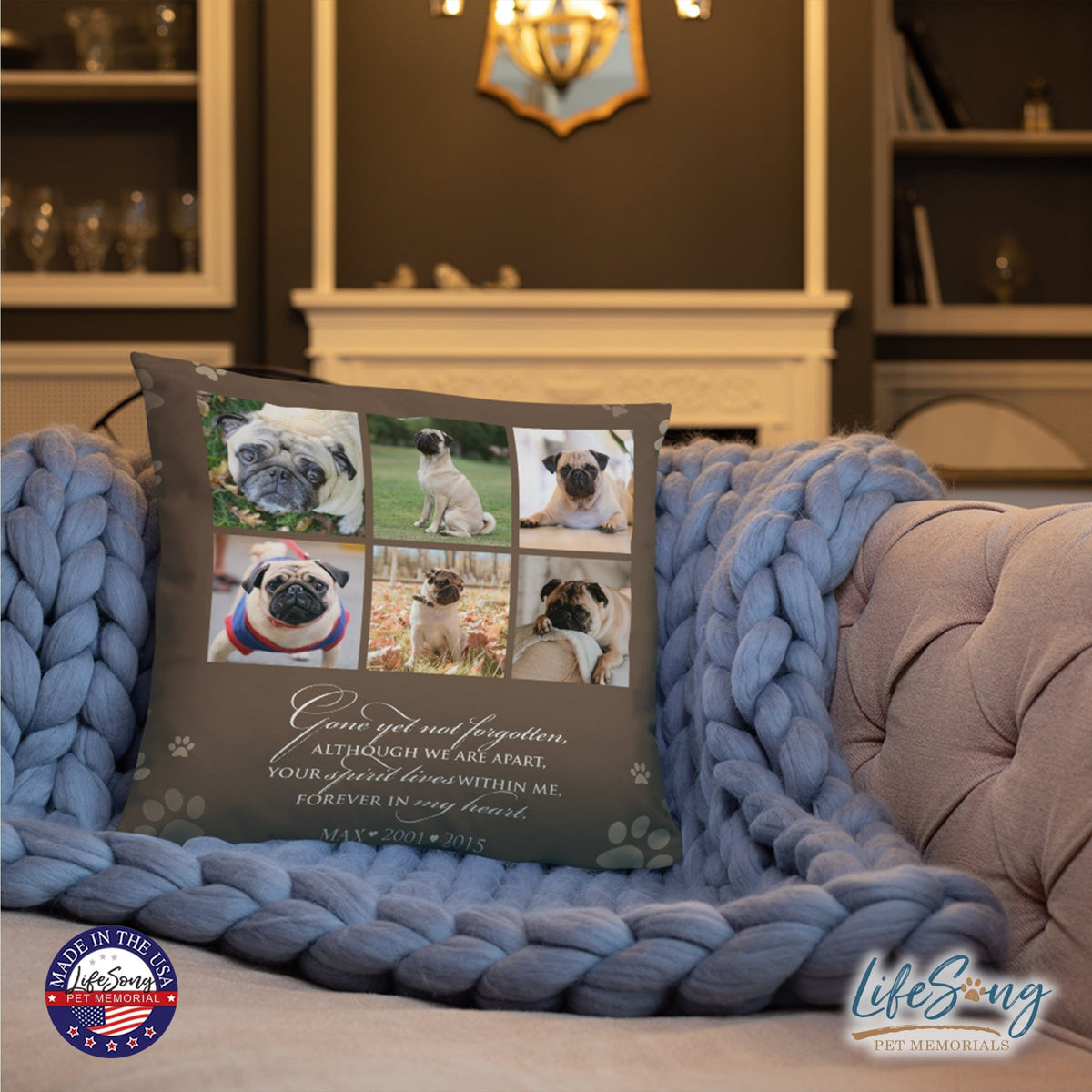 Personalized Pet Memorial Printed Throw Pillow - Gone Yet Not Forgotten - LifeSong Milestones