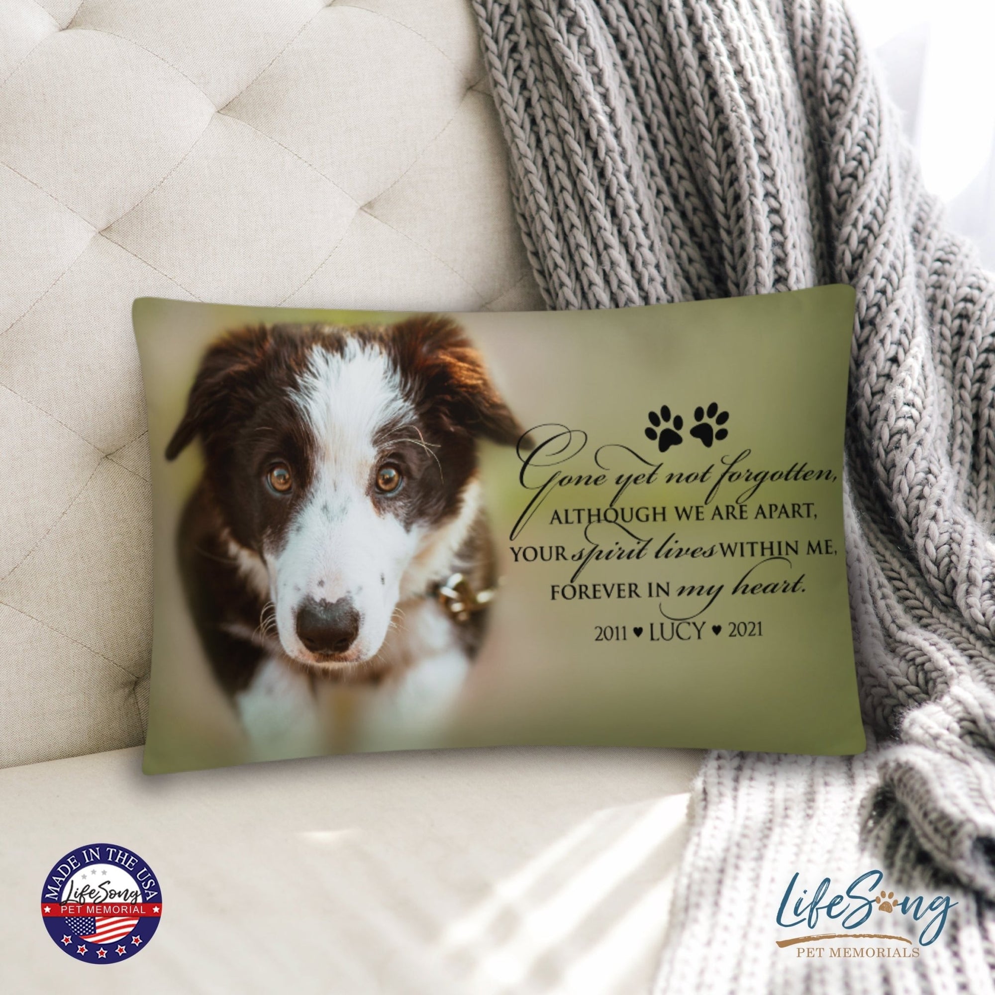 Personalized Pet Memorial Printed Throw Pillow - Gone Yet Not Forgotten - LifeSong Milestones