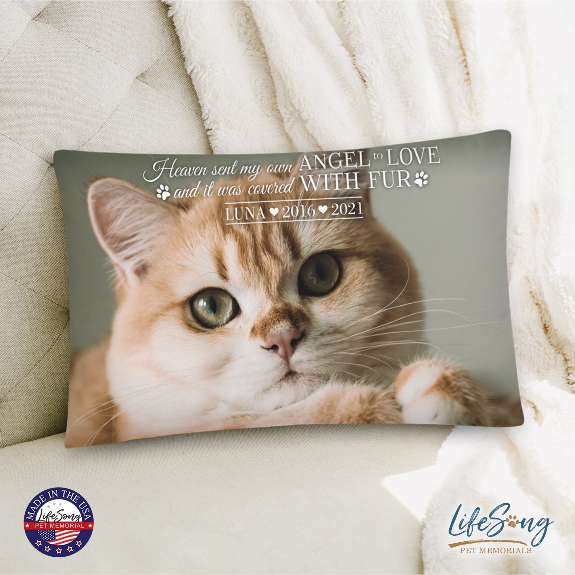 Personalized Pet Memorial Printed Throw Pillow - Heaven Sent My Own Angel - LifeSong Milestones
