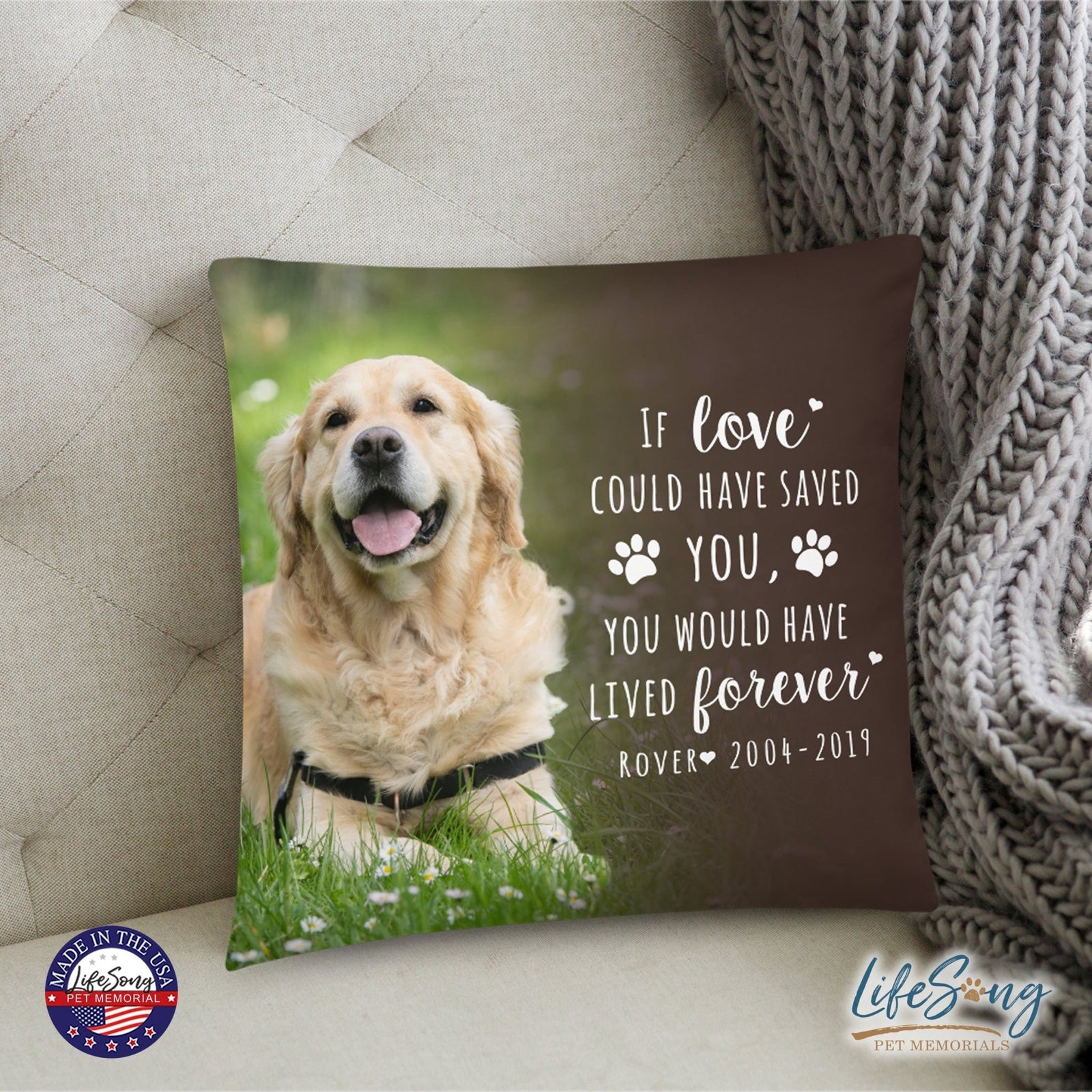 Personalized Pet Memorial Printed Throw Pillow - If Love Could Have Saved You - LifeSong Milestones