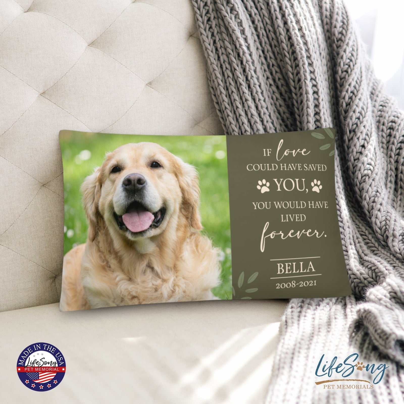 Personalized Pet Memorial Printed Throw Pillow - If Love Could Have Saved You - LifeSong Milestones