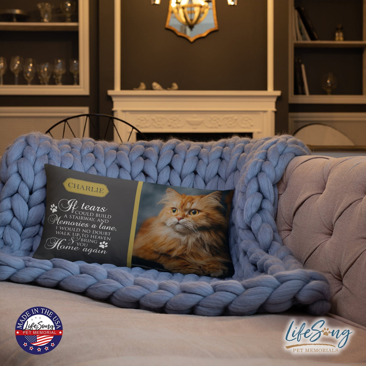 Personalized Pet Memorial Printed Throw Pillow - If Tears Could Build A Stairway - LifeSong Milestones