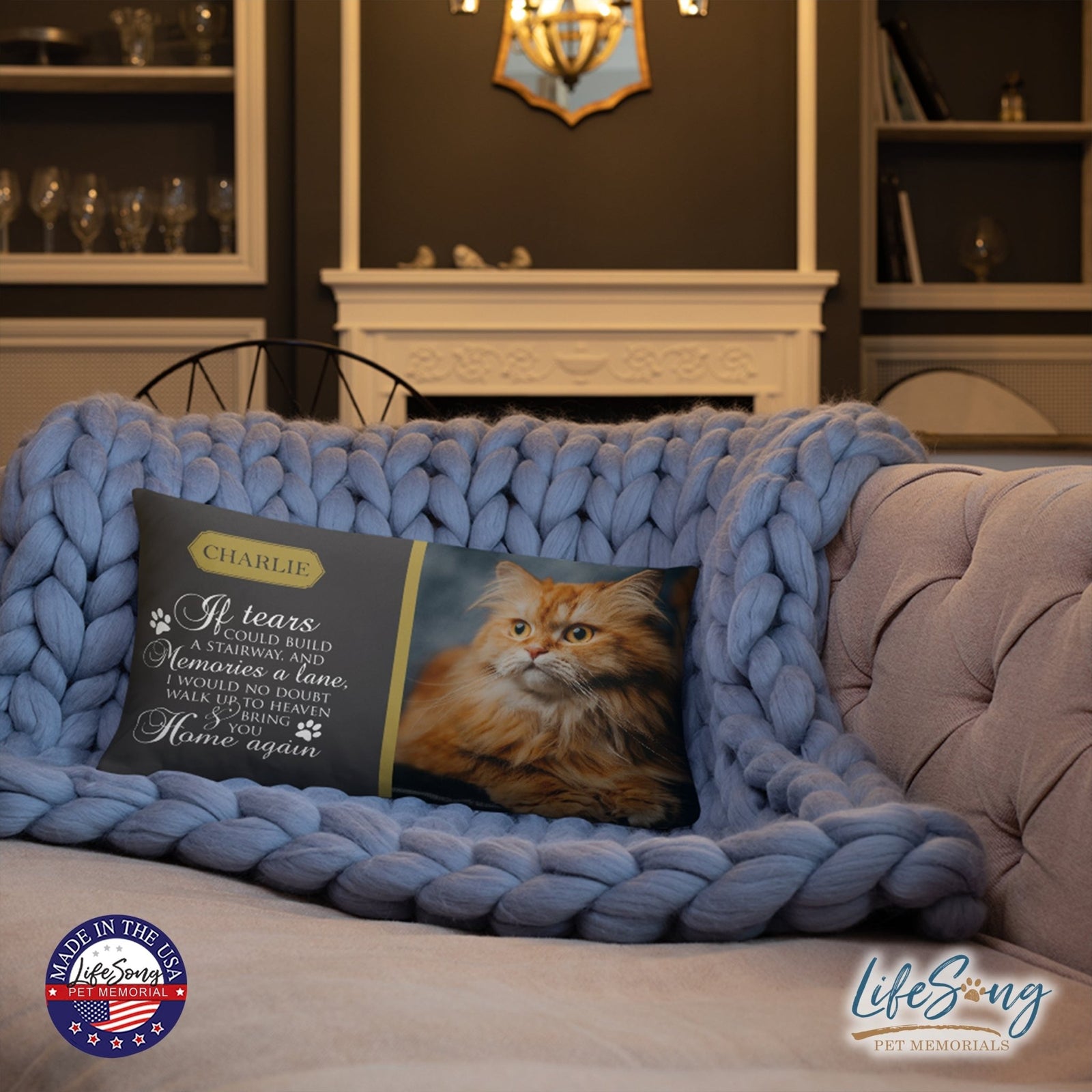 Personalized Pet Memorial Printed Throw Pillow - If Tears Could Build A Stairway - LifeSong Milestones