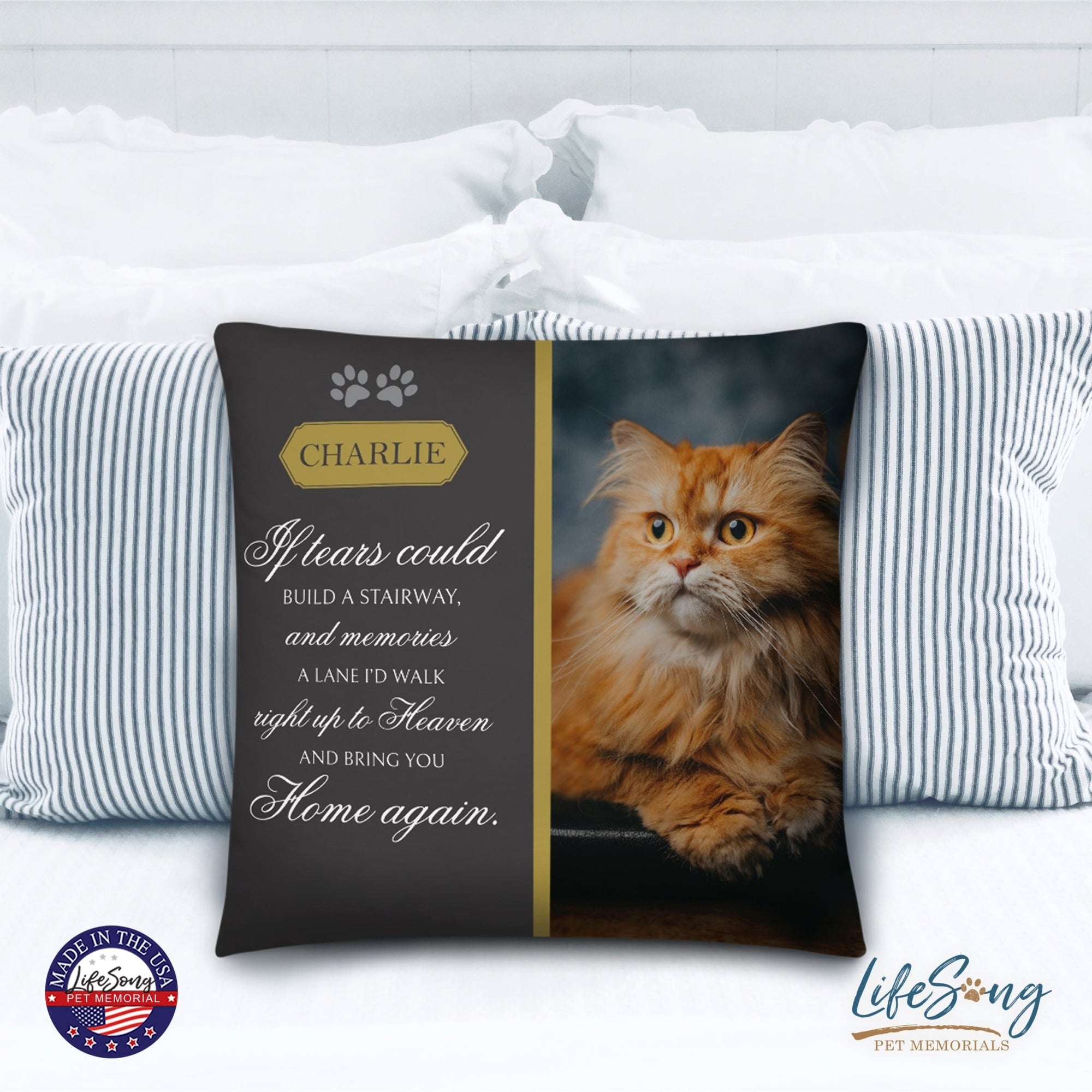 Personalized Pet Memorial Printed Throw Pillow - If Tears Could Build A Stairway - LifeSong Milestones
