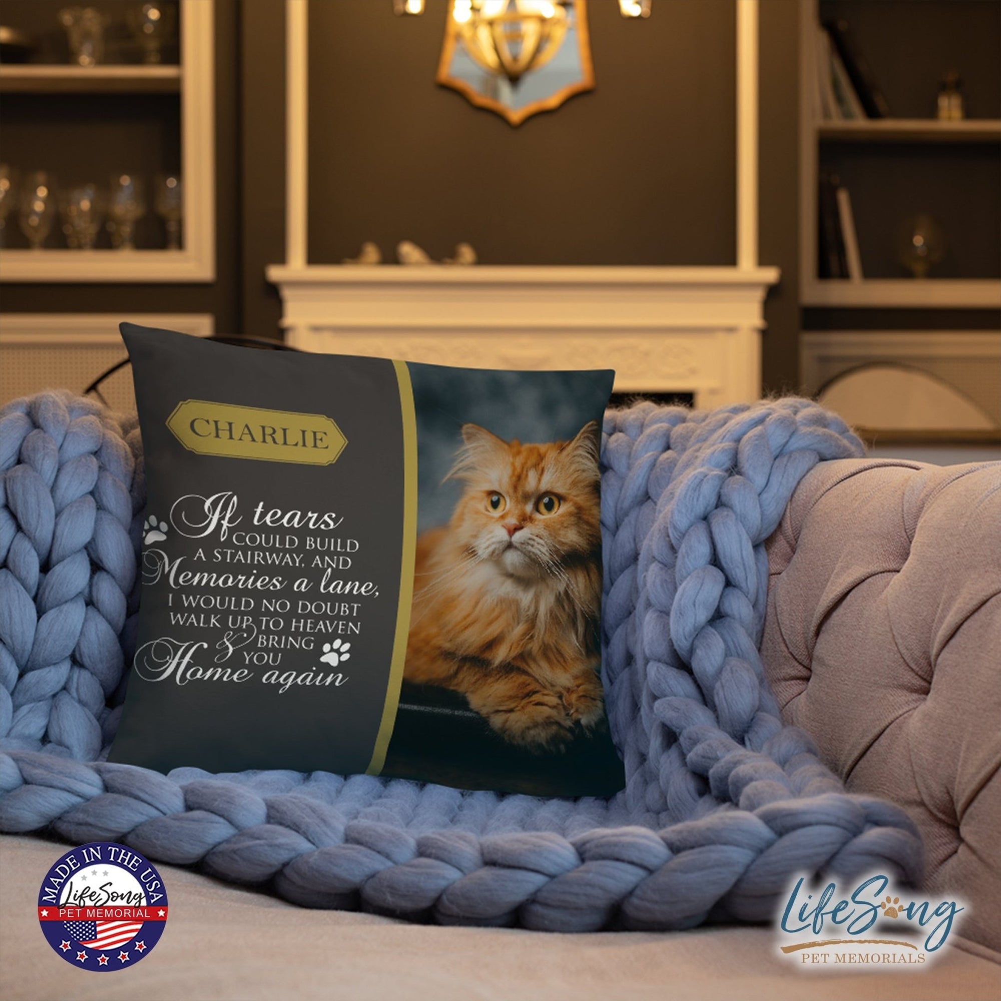 Personalized Pet Memorial Printed Throw Pillow - If Tears Could Build A Stairway - LifeSong Milestones