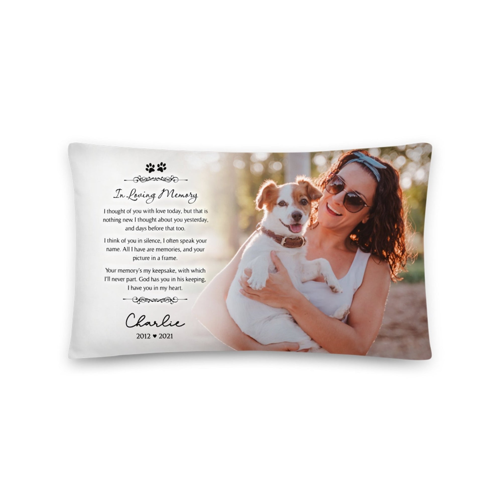 Personalized Pet Memorial Printed Throw Pillow - In Loving Memory - LifeSong Milestones
