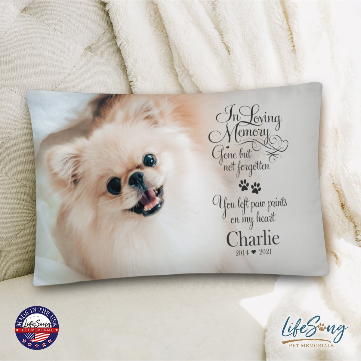 Personalized Pet Memorial Printed Throw Pillow - In Loving Memory - LifeSong Milestones