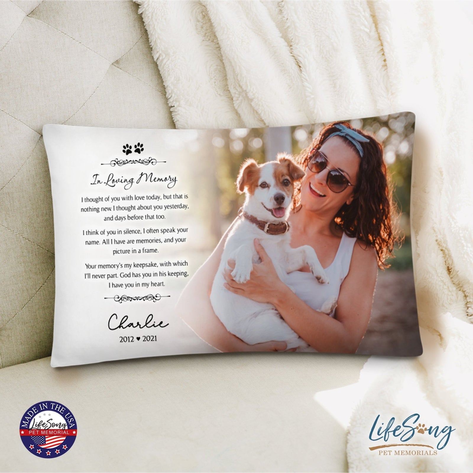 Personalized Pet Memorial Printed Throw Pillow - In Loving Memory - LifeSong Milestones