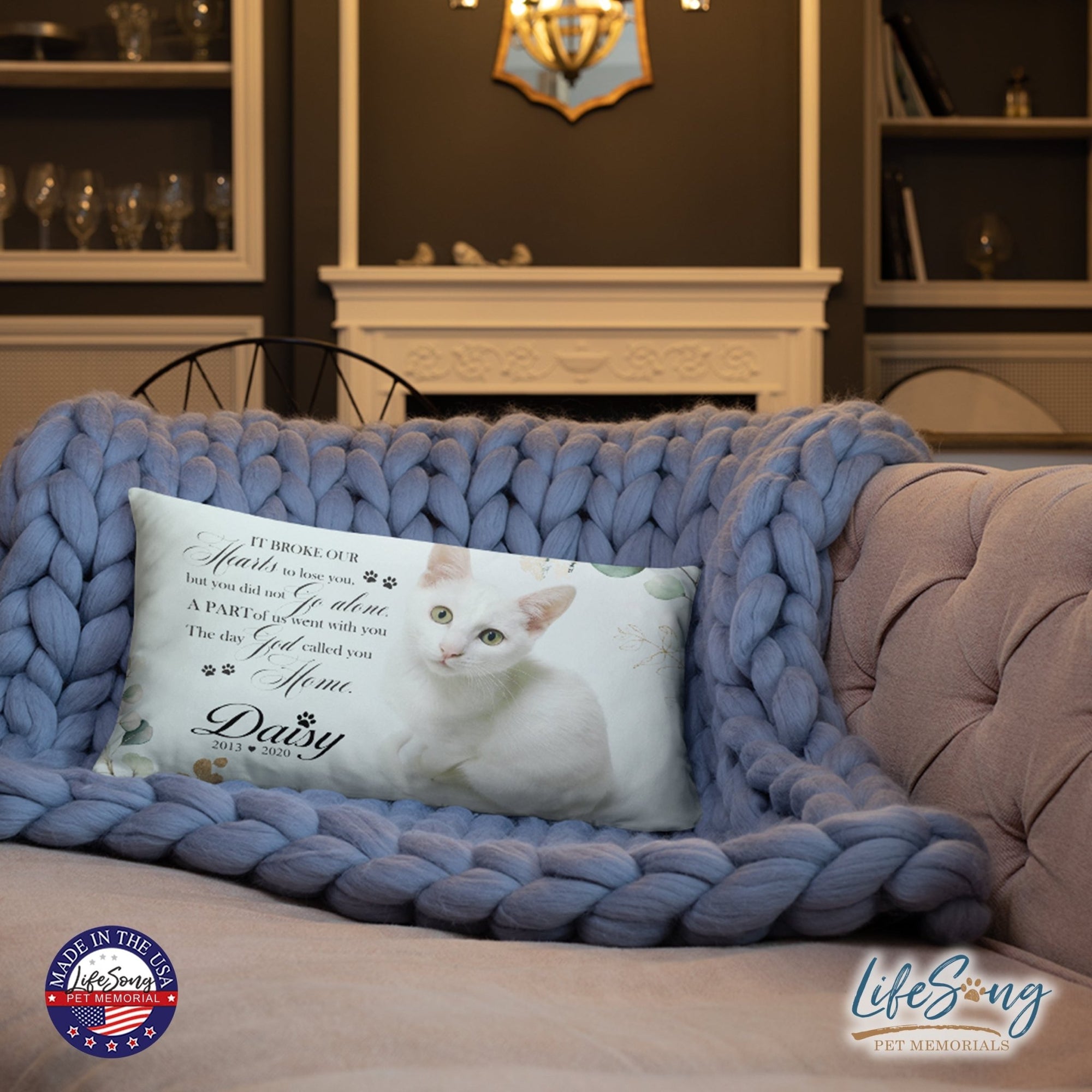Personalized Pet Memorial Printed Throw Pillow - It Broke Our Hearts To Lose You - LifeSong Milestones