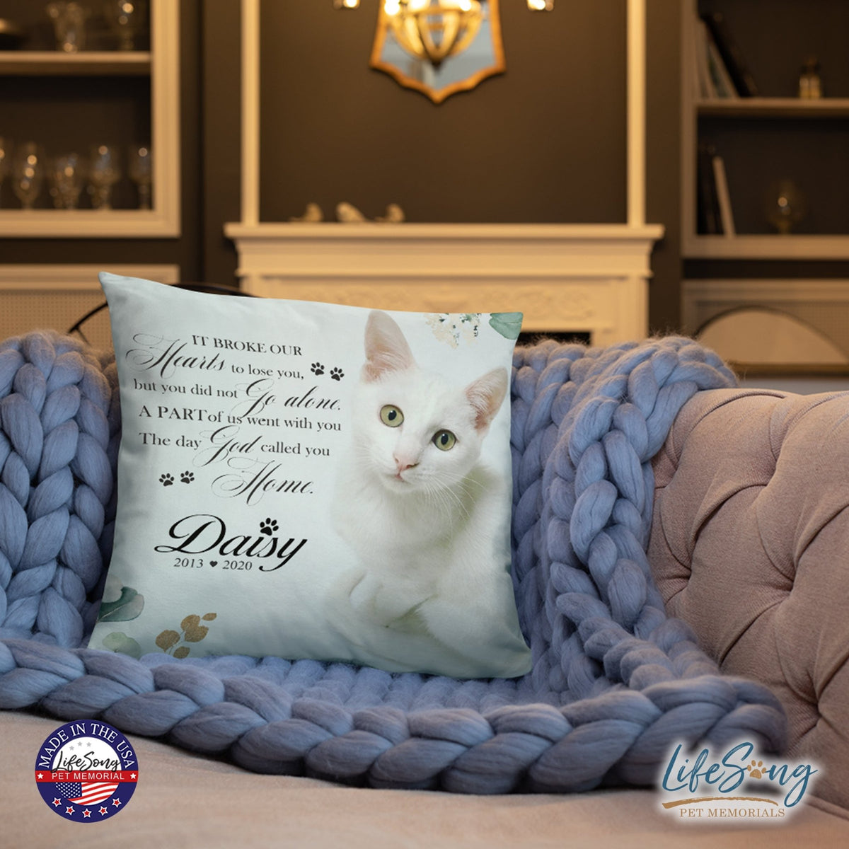 Personalized Pet Memorial Printed Throw Pillow - It Broke Our Hearts To Lose You - LifeSong Milestones