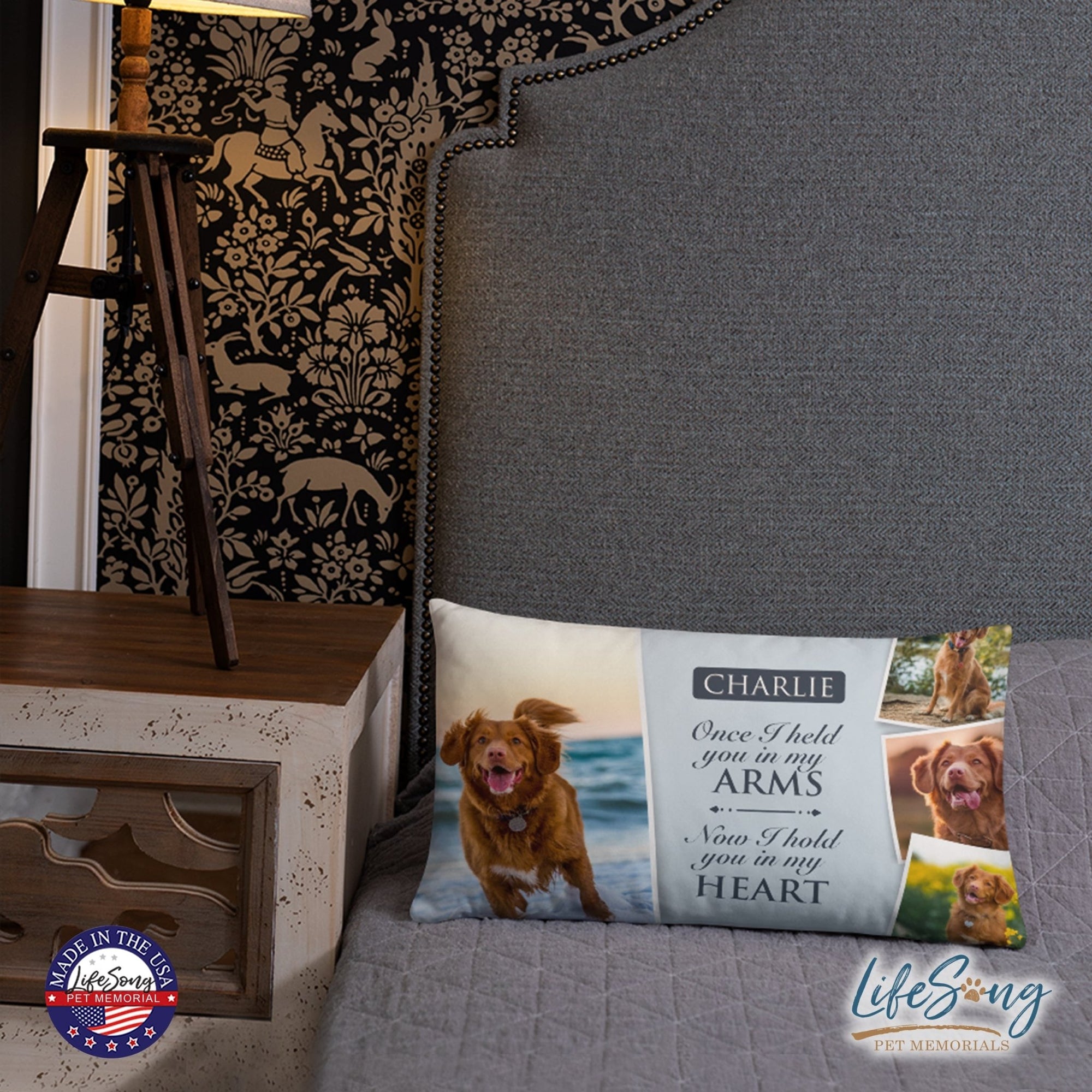 Personalized Pet Memorial Printed Throw Pillow - Once I Held You In My Arms - LifeSong Milestones