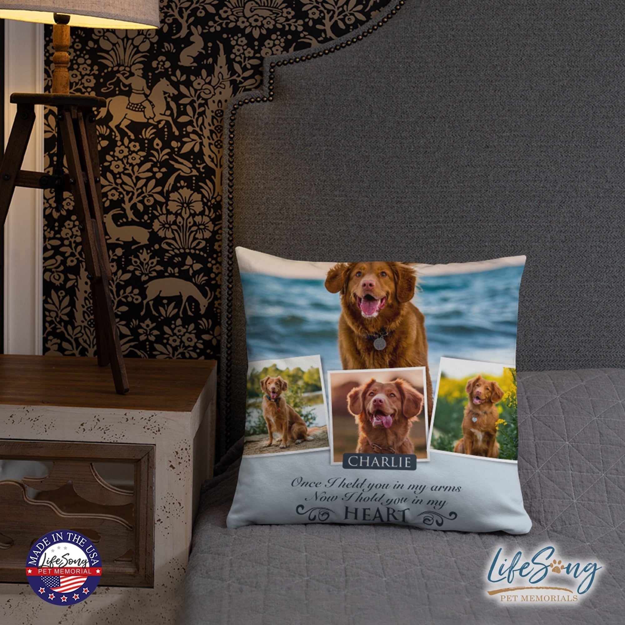 Personalized Pet Memorial Printed Throw Pillow - Once I Held You In My Arms - LifeSong Milestones