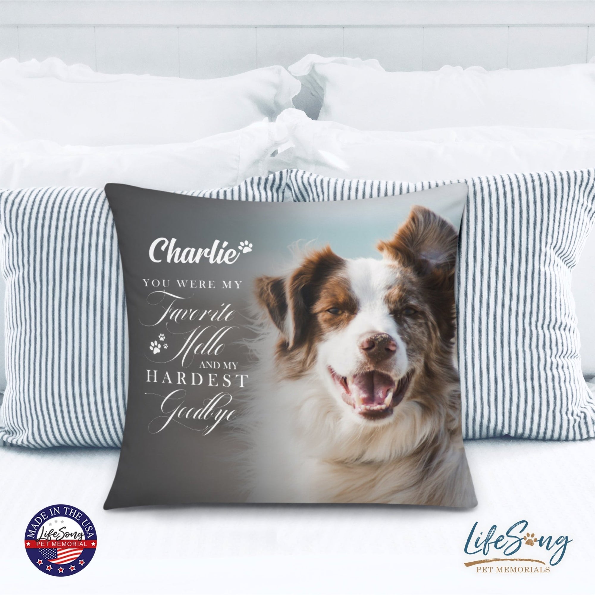 Personalized Pet Memorial Printed Throw Pillow - You Were My Favorite Hello - LifeSong Milestones