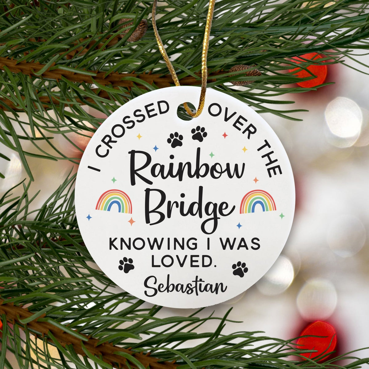 Personalized Pet Memorial “Rainbow Bridge” Ceramic Round Ornament Bereavement Sympathy Gift For The Loss Of Pet - LifeSong Milestones