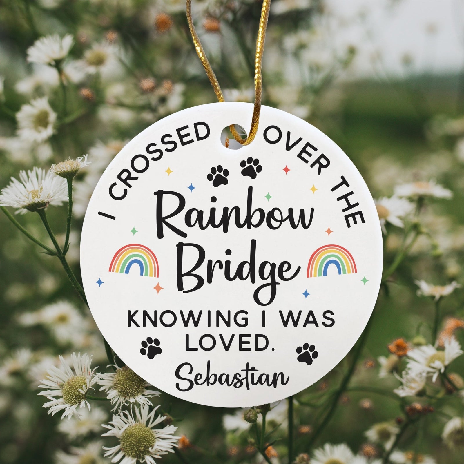Personalized Pet Memorial “Rainbow Bridge” Ceramic Round Ornament Bereavement Sympathy Gift For The Loss Of Pet - LifeSong Milestones