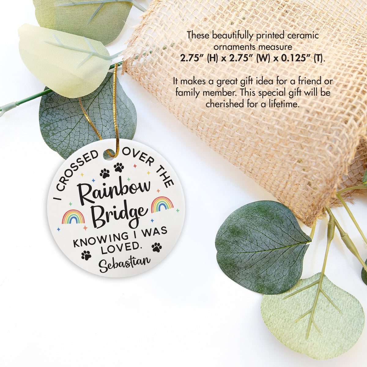 Personalized Pet Memorial “Rainbow Bridge” Ceramic Round Ornament Bereavement Sympathy Gift For The Loss Of Pet - LifeSong Milestones