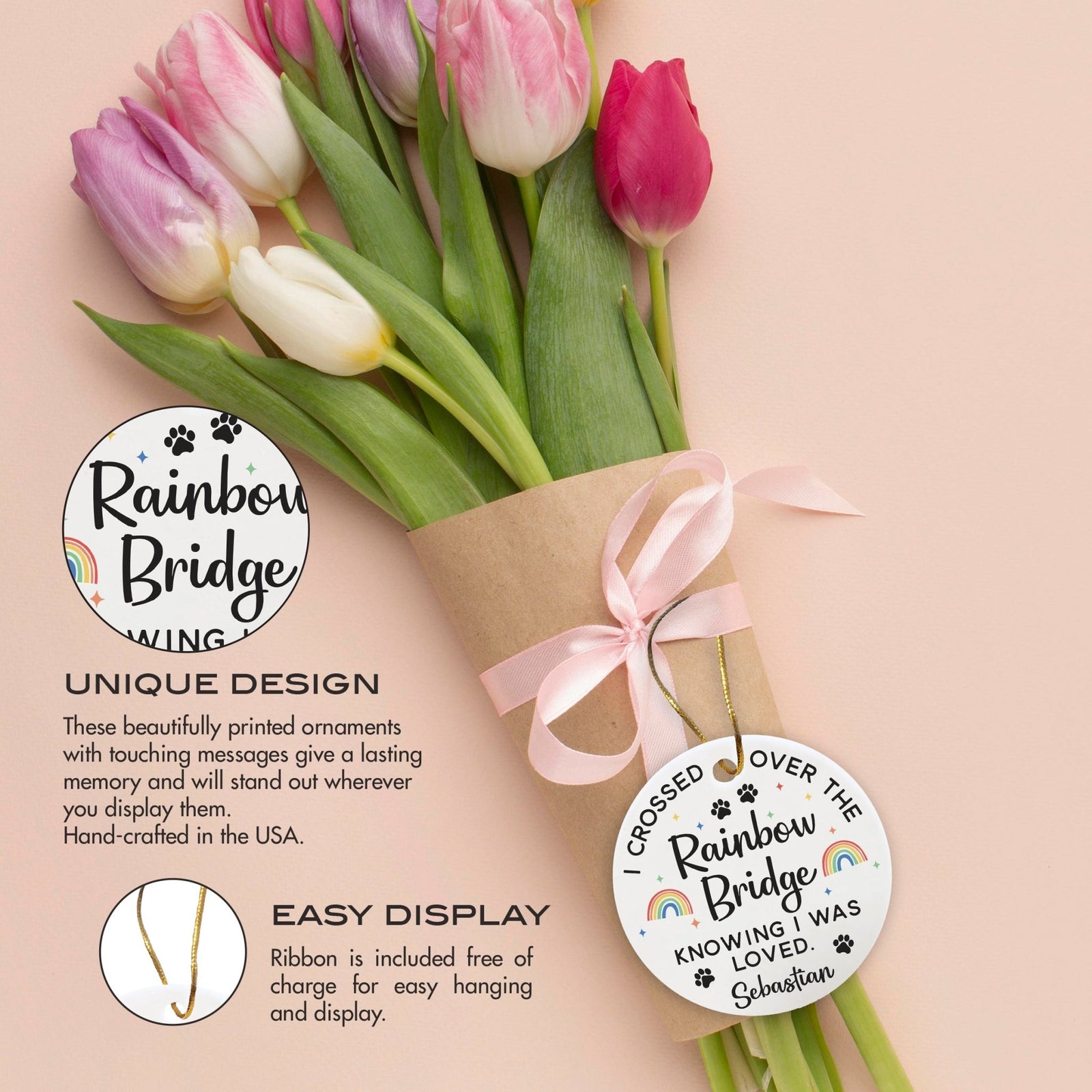 Personalized Pet Memorial “Rainbow Bridge” Ceramic Round Ornament Bereavement Sympathy Gift For The Loss Of Pet - LifeSong Milestones