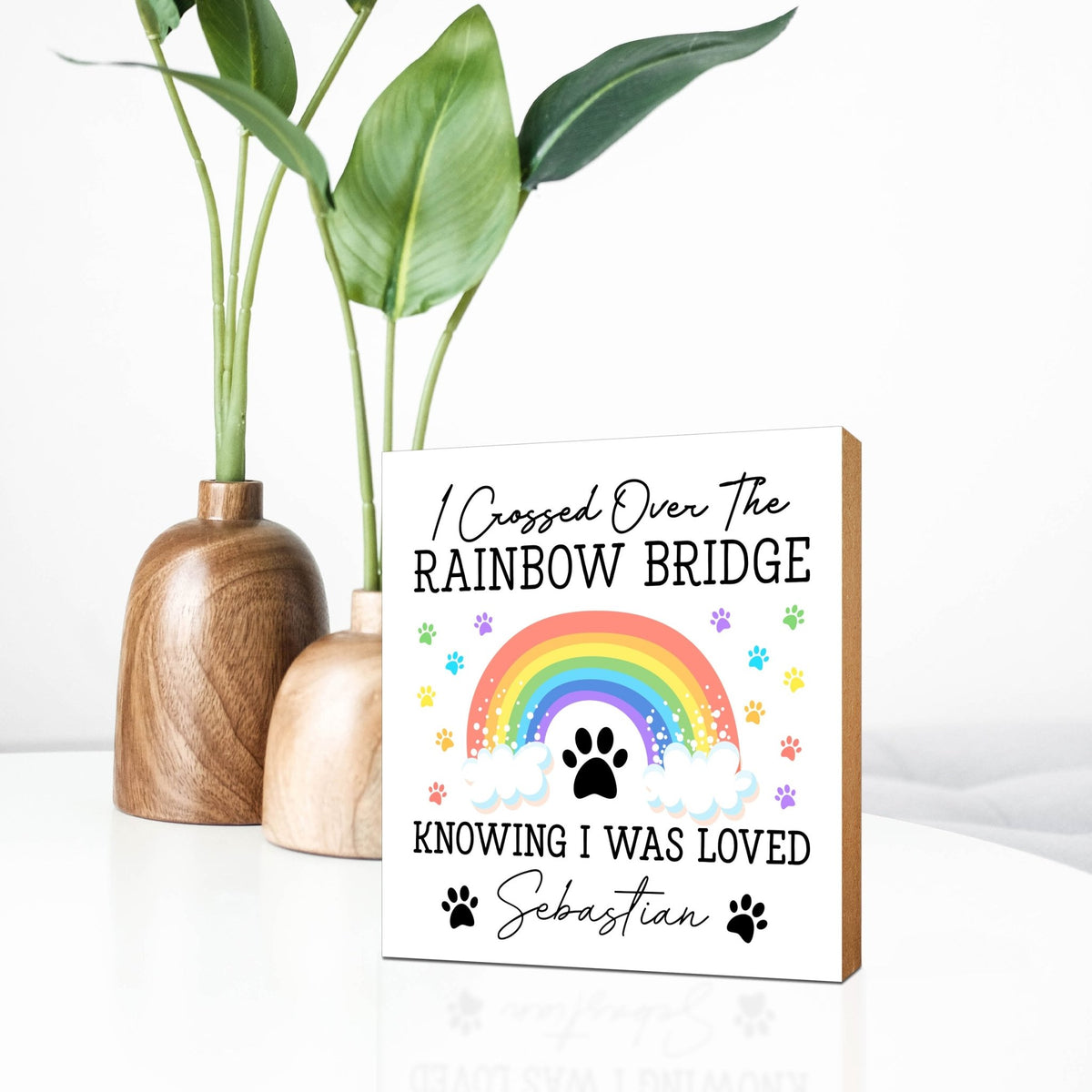 Personalized Pet Memorial Shelf Décor Plaque - I Crossed The Rainbow Bridge - LifeSong Milestones
