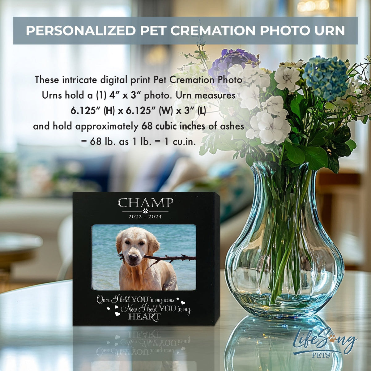 Personalized Pet Urn with Photo Display – Cherish Your Dog or Cat Forever - Once I Held You - LifeSong Milestones