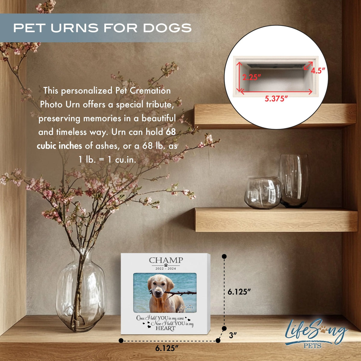 Personalized Pet Urn with Photo Display – Cherish Your Dog or Cat Forever - Once I Held You - LifeSong Milestones