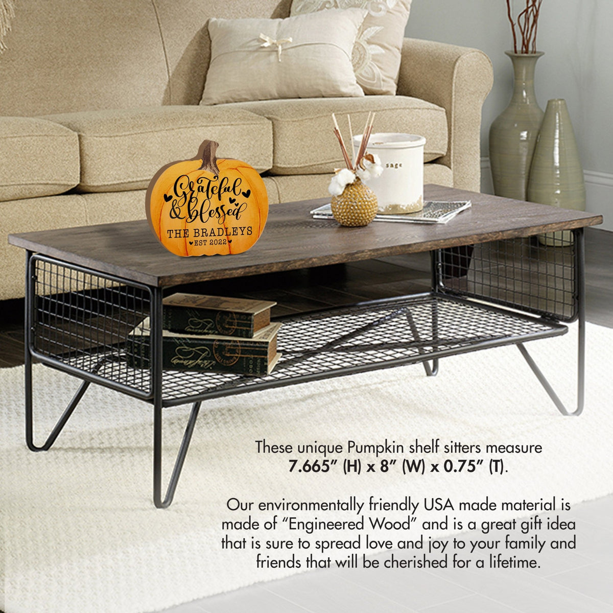 Personalized Pumpkin shelf decor Decorative Home Décor - Grateful & Blessed - LifeSong Milestones
