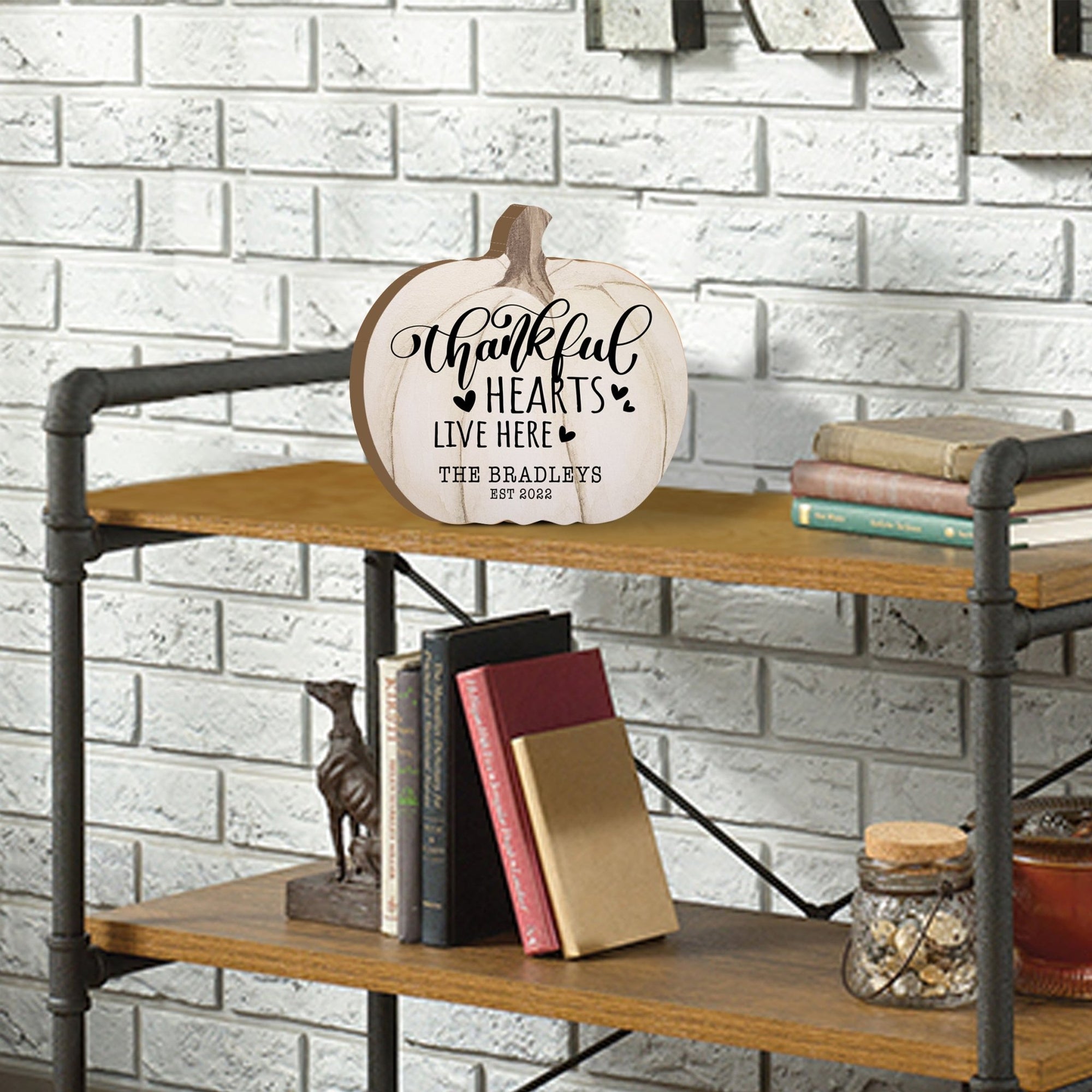 Personalized Pumpkin shelf decor Decorative Home Décor - Thankful Hearts - LifeSong Milestones