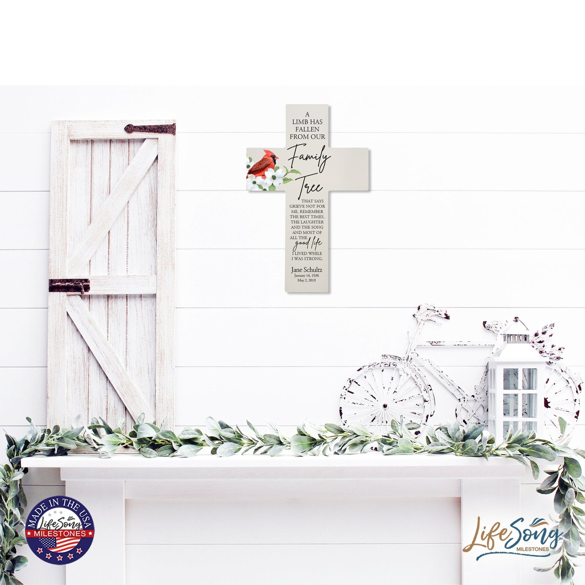 Personalized Red Cardinal Memorial Bereavement Wall Cross For Loss of Loved One A Limb Has Fallen (Cardinal) Quote 14 x 9.25 A Limb Has Fallen From Our Family Tree - LifeSong Milestones