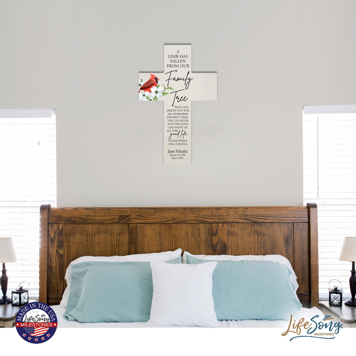 Personalized Red Cardinal Memorial Bereavement Wall Cross For Loss of Loved One A Limb Has Fallen (Cardinal) Quote 14 x 9.25 A Limb Has Fallen From Our Family Tree - LifeSong Milestones