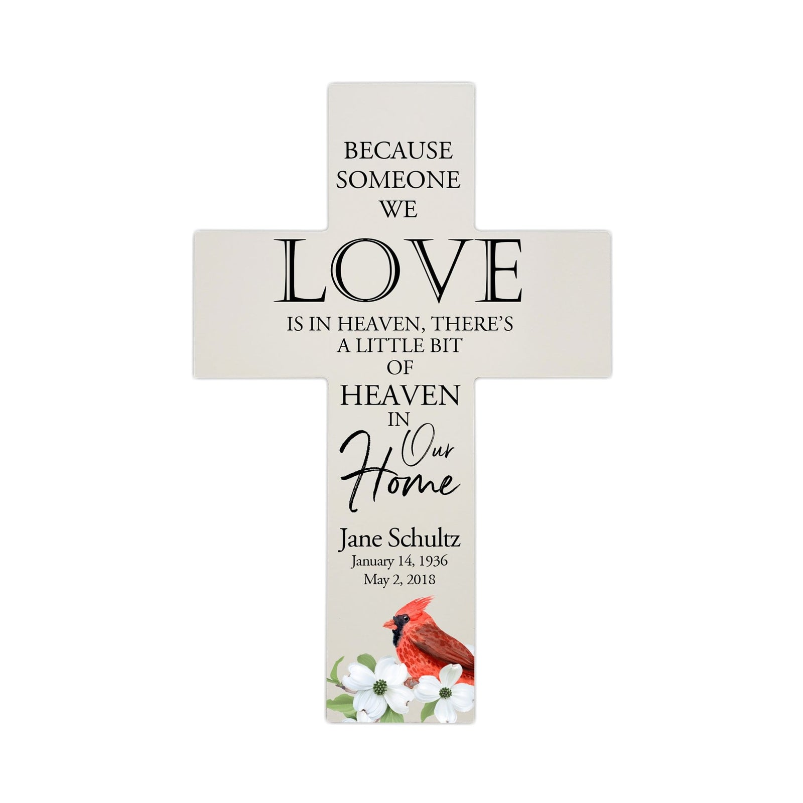 Personalized Red Cardinal Memorial Bereavement Wall Cross For Loss of Loved One Because Someone We Love (Cardinal) Quote 14 x 9.25 Because Someone We Love Is In Heaven, There's A Little Bit Of Heaven In Our Home - LifeSong Milestones