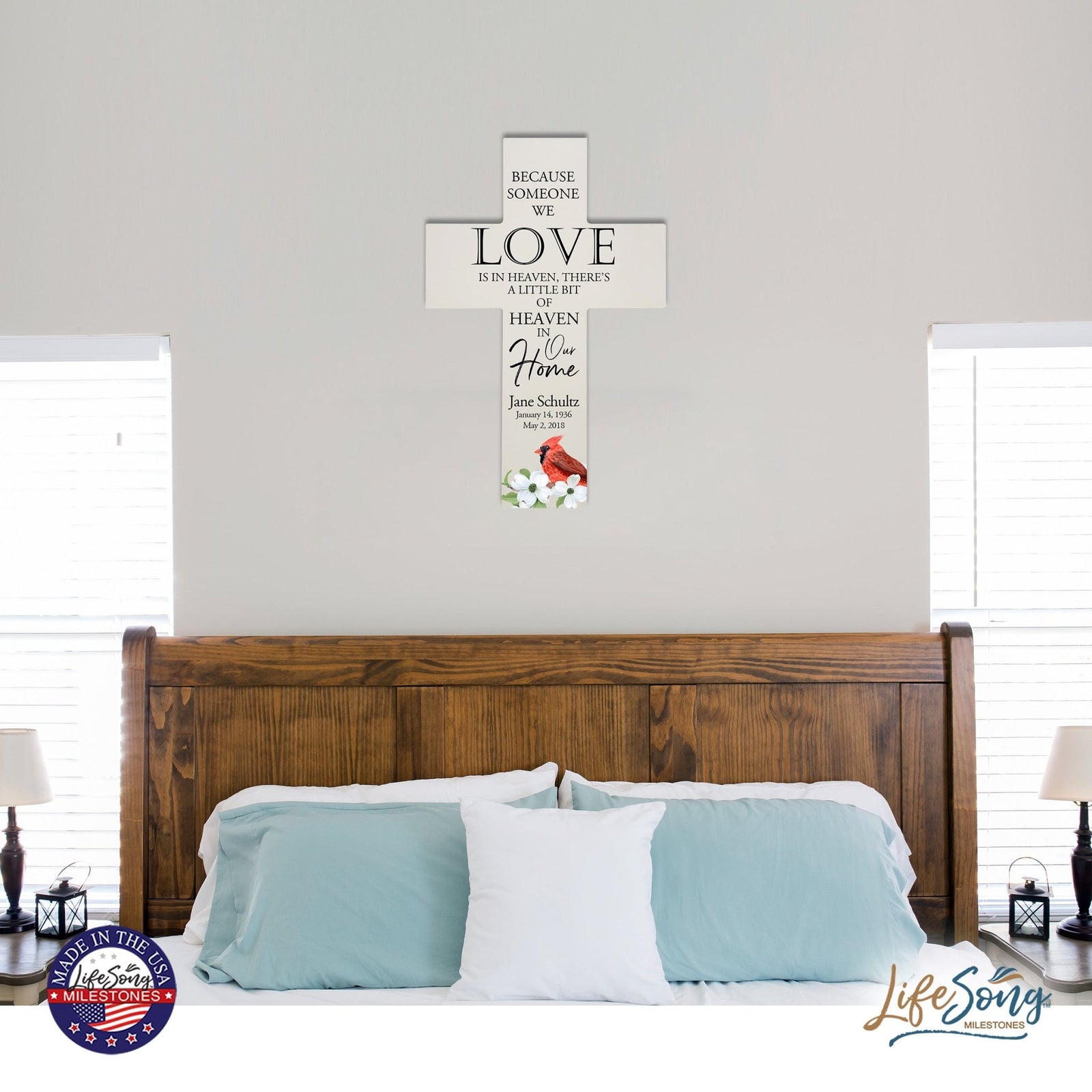 Personalized Red Cardinal Memorial Bereavement Wall Cross For Loss of Loved One Because Someone We Love (Cardinal) Quote 14 x 9.25 Because Someone We Love Is In Heaven, There's A Little Bit Of Heaven In Our Home - LifeSong Milestones