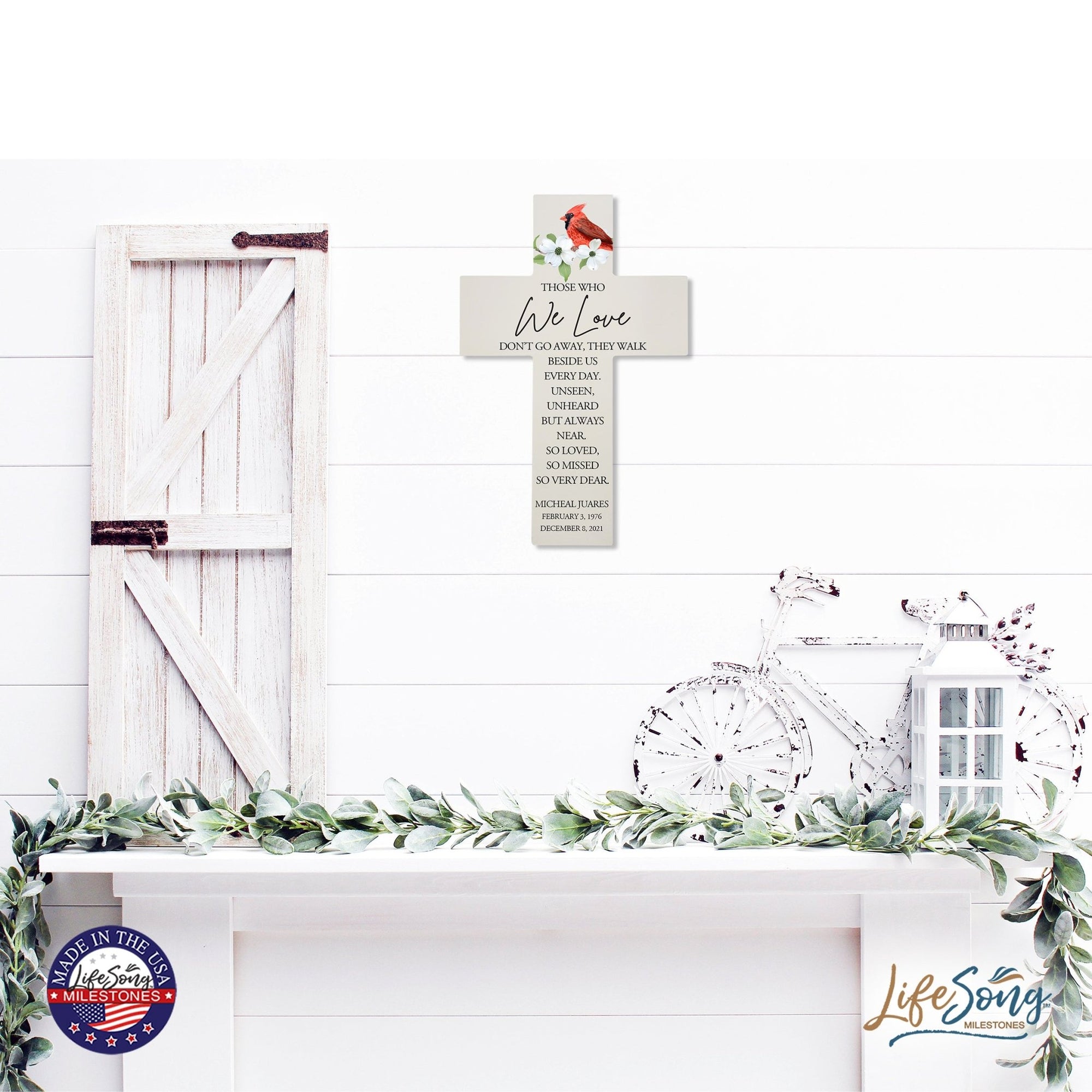 Personalized Red Cardinal Memorial Bereavement Wall Cross For Loss of Loved One Those Who We Love (Cardinal) Quote 14 x 9.25 Those Who We Love Don't Go Away, They Walk Beside Us Everyday - LifeSong Milestones