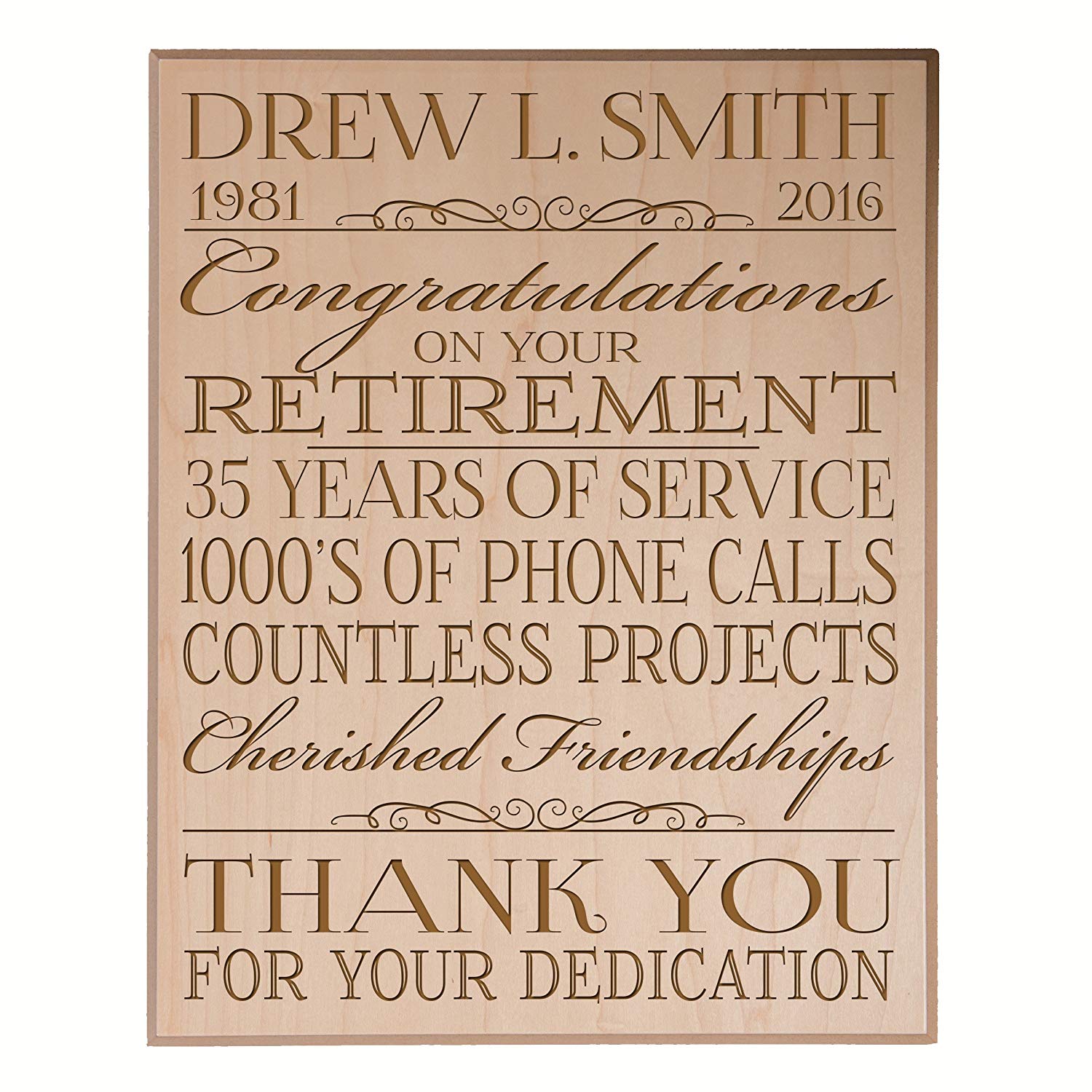 Personalized Retirement Gift Plaque For Men and Women - Thank You - LifeSong Milestones