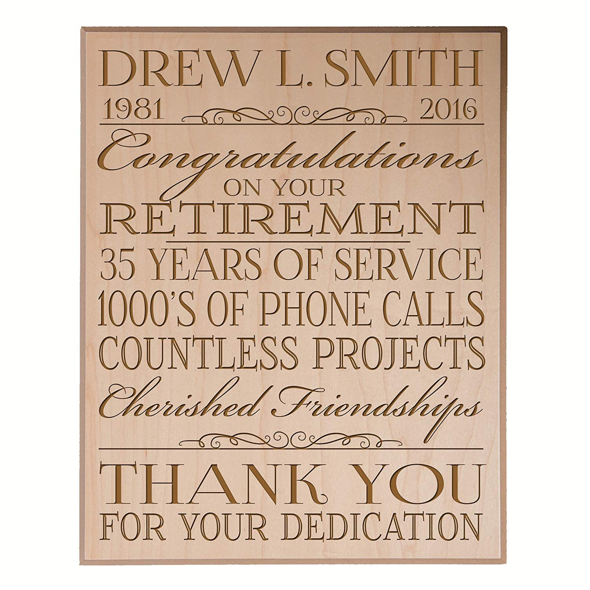 Personalized Retirement Gift Plaque For Men and Women - Thank You - LifeSong Milestones