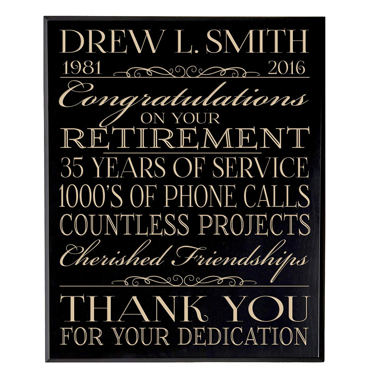 Personalized Retirement Gift Plaque For Men and Women - Thank You - LifeSong Milestones