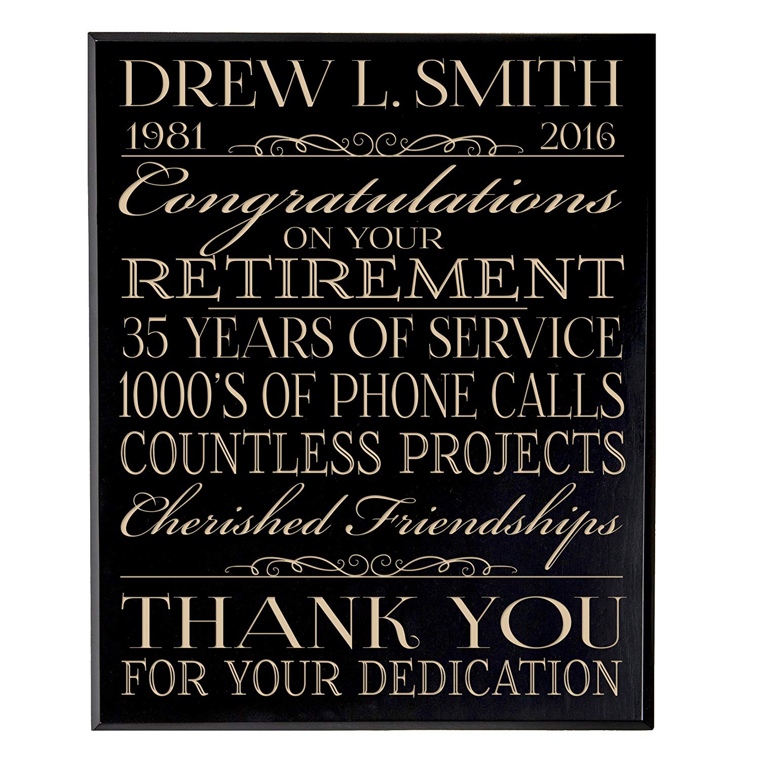 Personalized Retirement Gift Plaque For Men and Women - Thank You - LifeSong Milestones