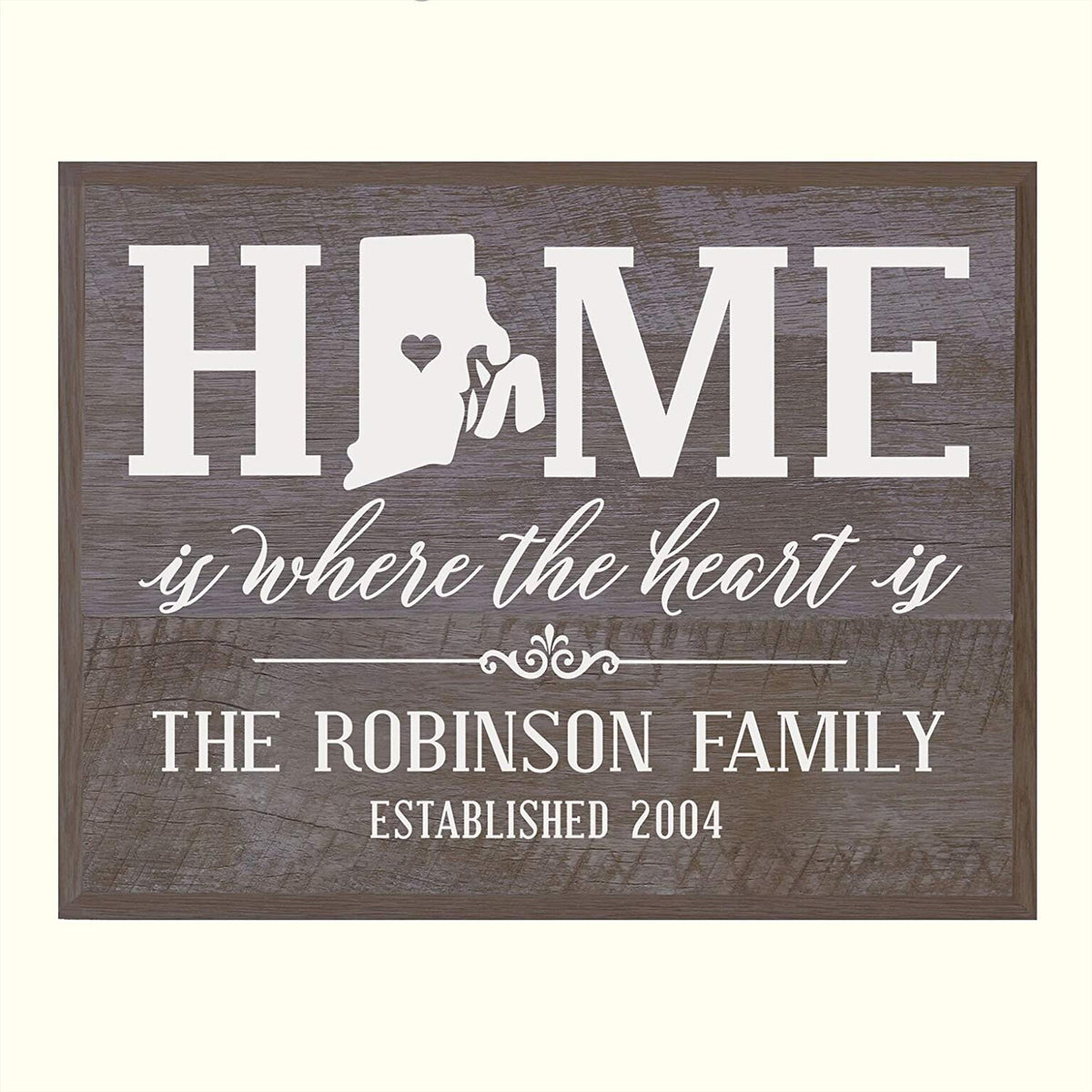 Personalized Rhode Island State Home is Where the heart is Sign - LifeSong Milestones