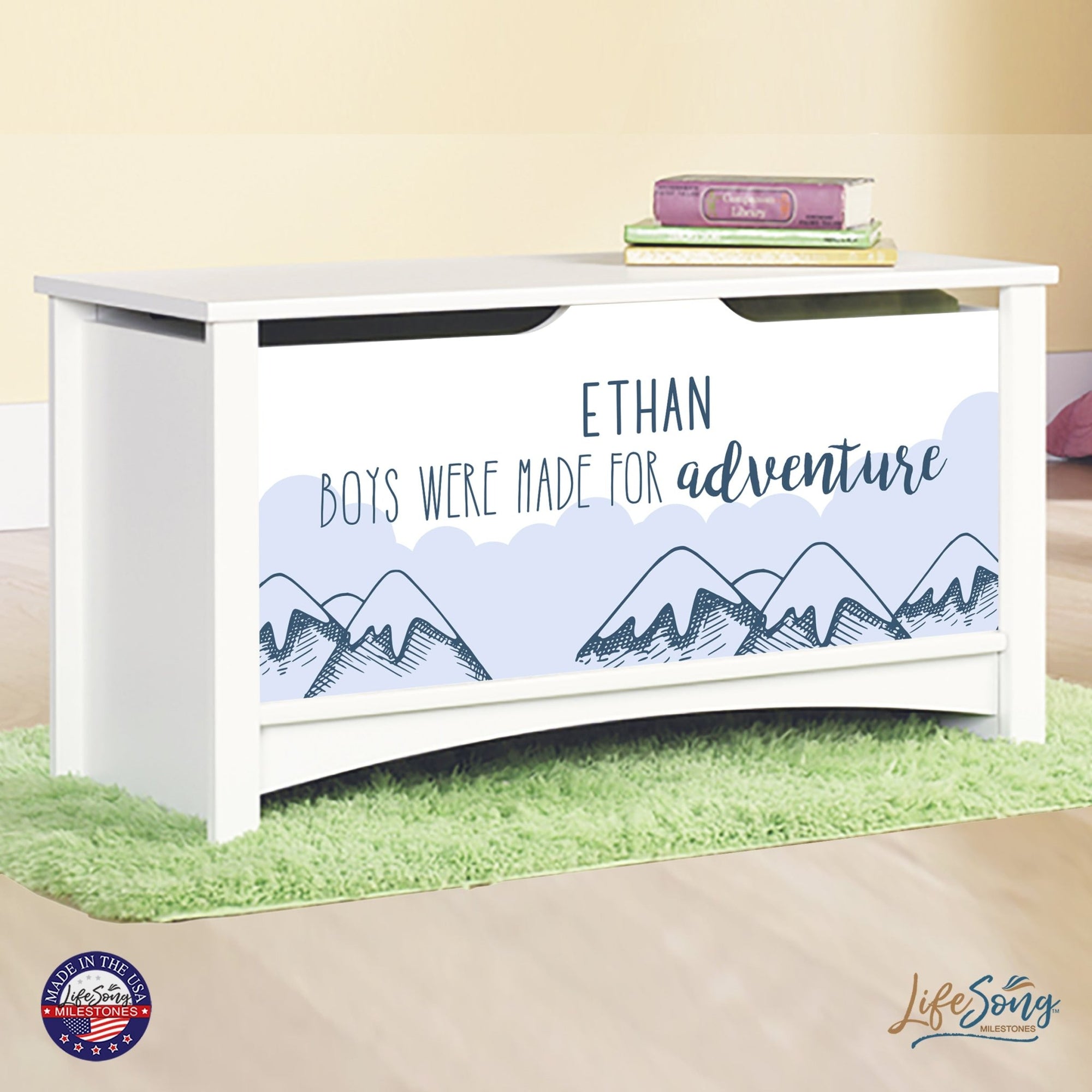 Personalized Room Organizer Toy Blanket Storage Chest Box - (Boy) (Boys Were Made For) - LifeSong Milestones