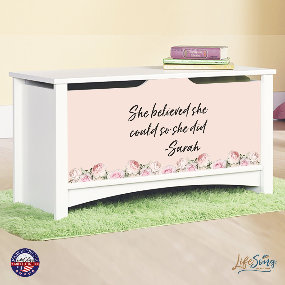 Personalized Room Organizer Toy Blanket Storage Chest Box - (Boys and Girls) - LifeSong Milestones